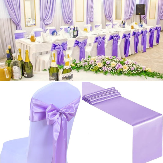 100 PCS Satin Chair Sashes Decorative Bow Chair Sashes Ties Back Ribbon Bows Chair Cover Band for Wedding Party Ceremony Reception Events Banquet Home Kitchen Chair Cover Decor(7x108inch,Lavender)