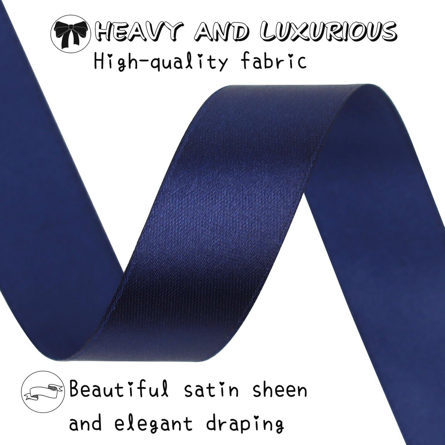 Deep Blue Solid Satin Ribbon 1 Inch 50 Yards Solid Polyester Fabric Ribbon for Gift Wrapping Wedding Christmas Baby Shower Birthday Party Decoration Handmade Immortal Flower Craft