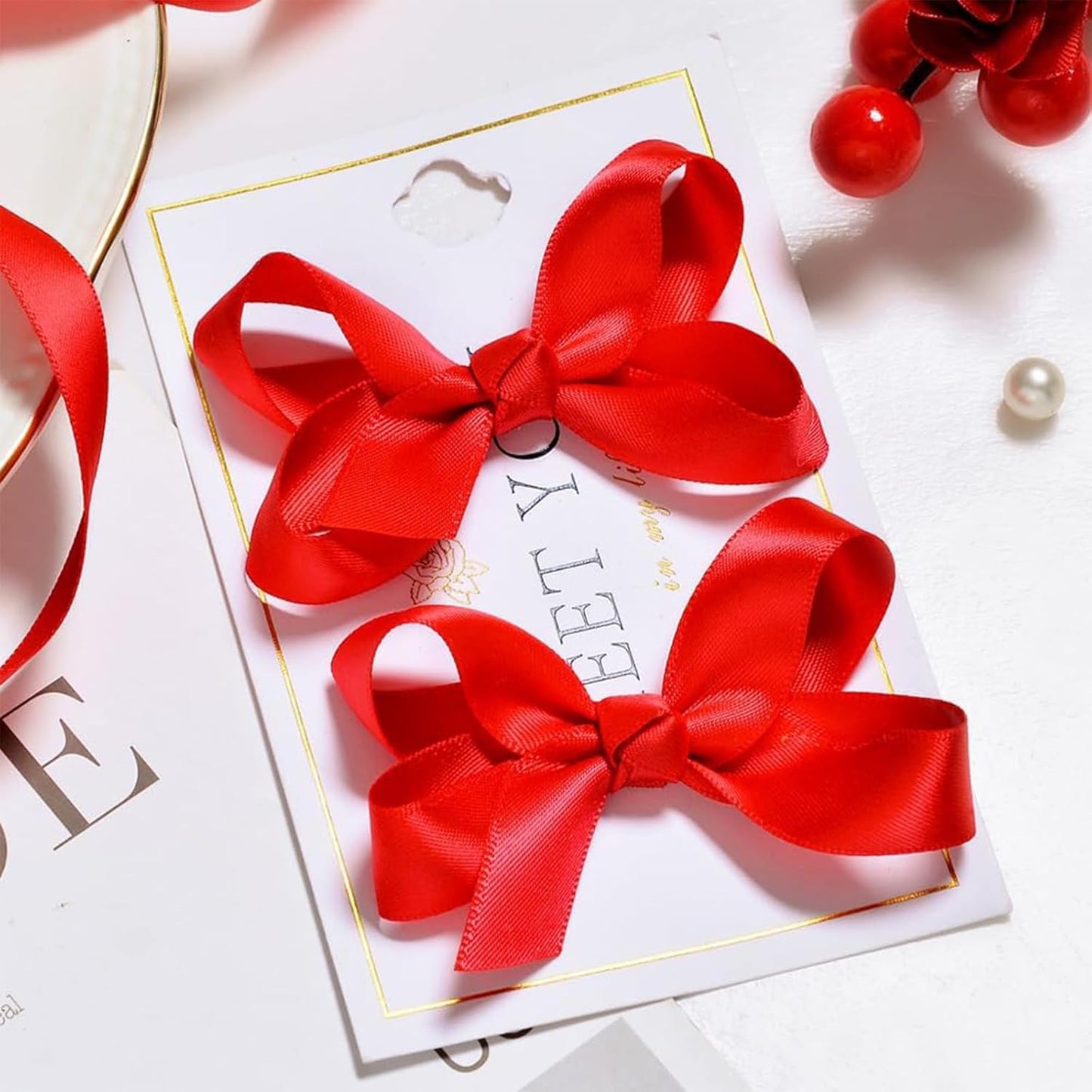 3/8" x 230 Yards Red Satin Ribbon Single Faced Bulk Fabric Ribbons for Gift Wrapping, Crafting, Scrapbooking, Bows and Card Making