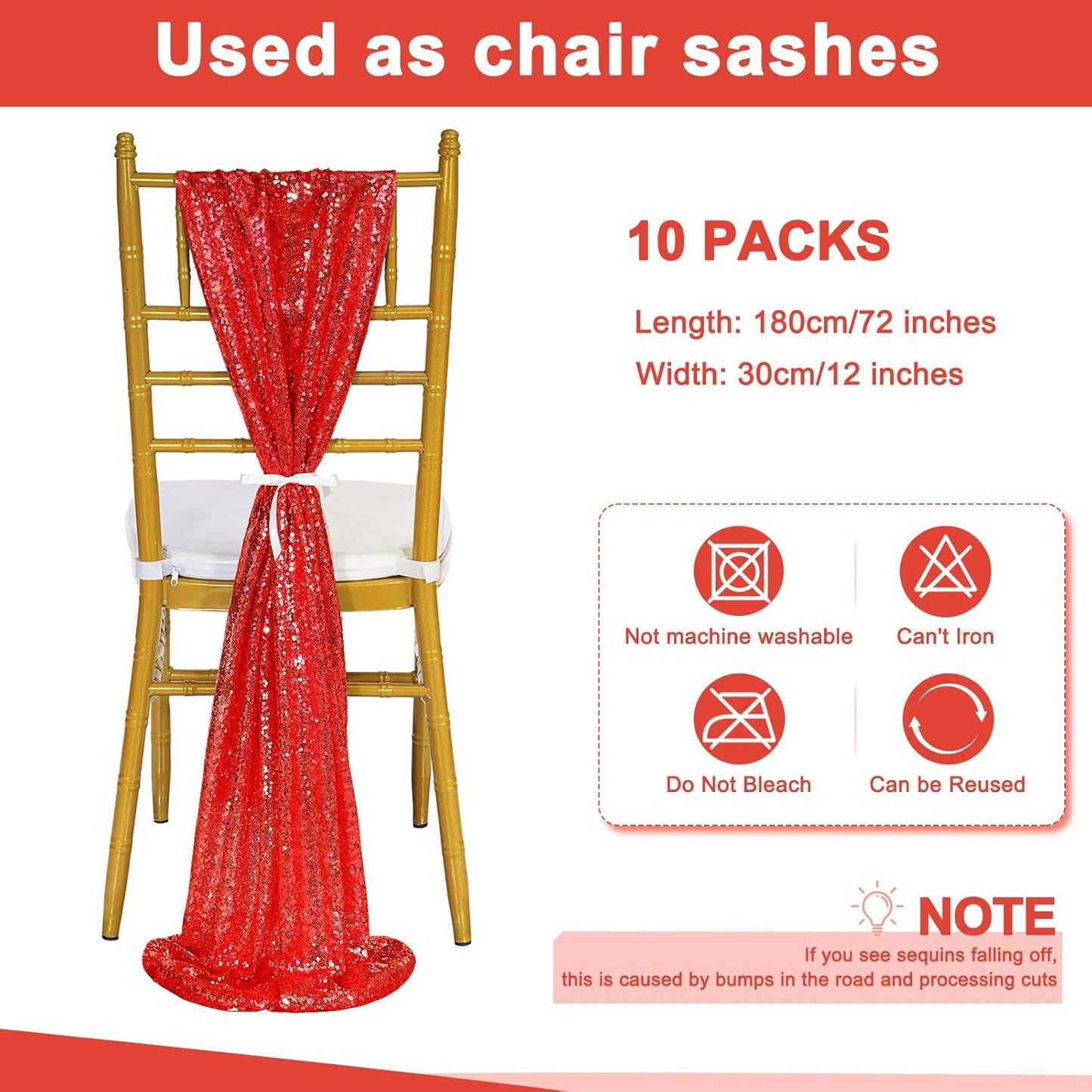 Red Table Runner 10 Packs 12x72 Inch Sequin Table Runners Sparkly Table Runner Fabric for Party Dinner Reception Wedding Event Holiday Decorations