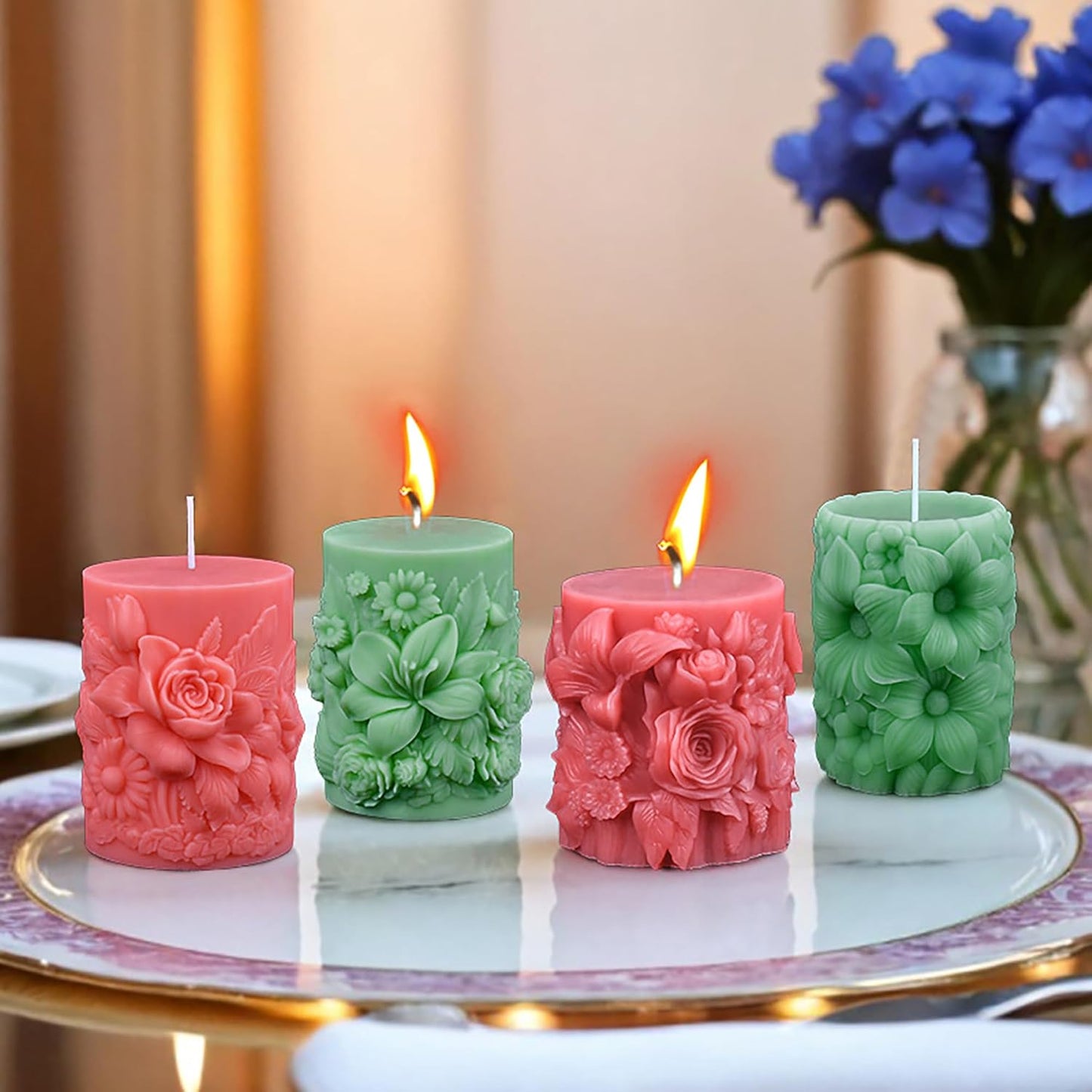 Rose Pillar Succulent Flower Silicone Wave Spiral Candle Mold - Silicone Resin Casting Molds for Candle & Resin & Soap Craft Supplies