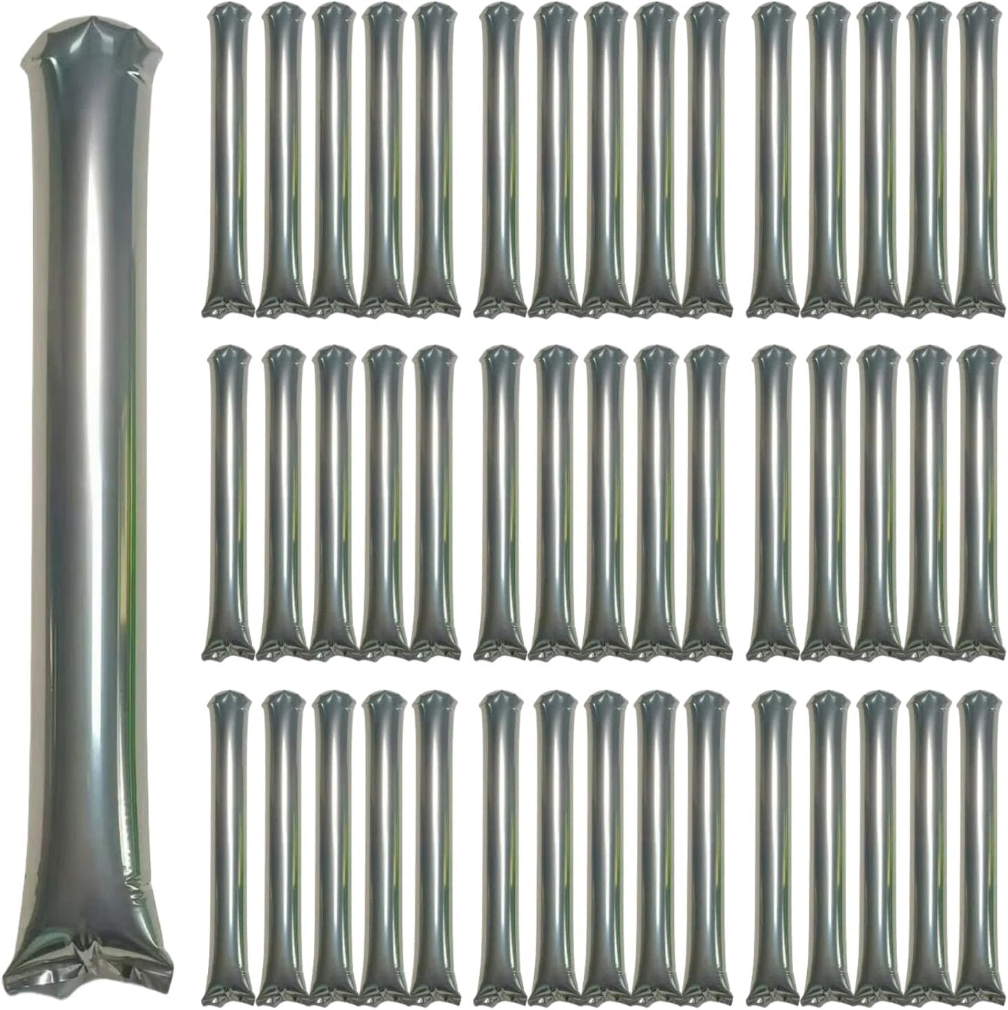 48pcs Round Head Boom Sticks Thunder Sticks Cheering Sticks Team Spirit Plastic Cheerleading Spirit Stick Clapper Inflatable Noise Maker Sports Supply (Silvery)