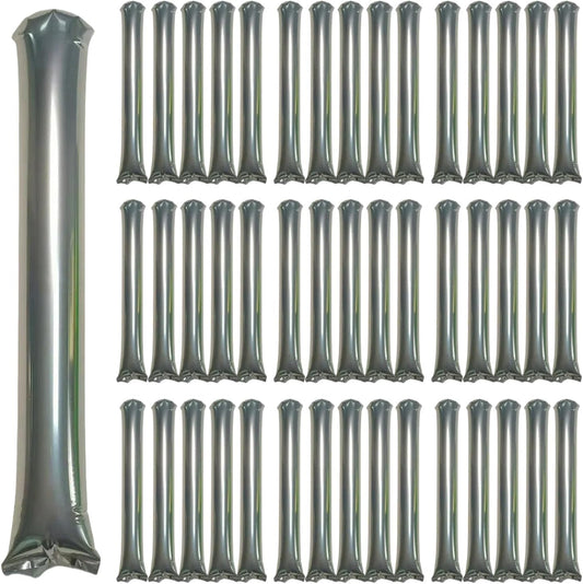 48pcs Round Head Boom Sticks Thunder Sticks Cheering Sticks Team Spirit Plastic Cheerleading Spirit Stick Clapper Inflatable Noise Maker Sports Supply (Silvery)