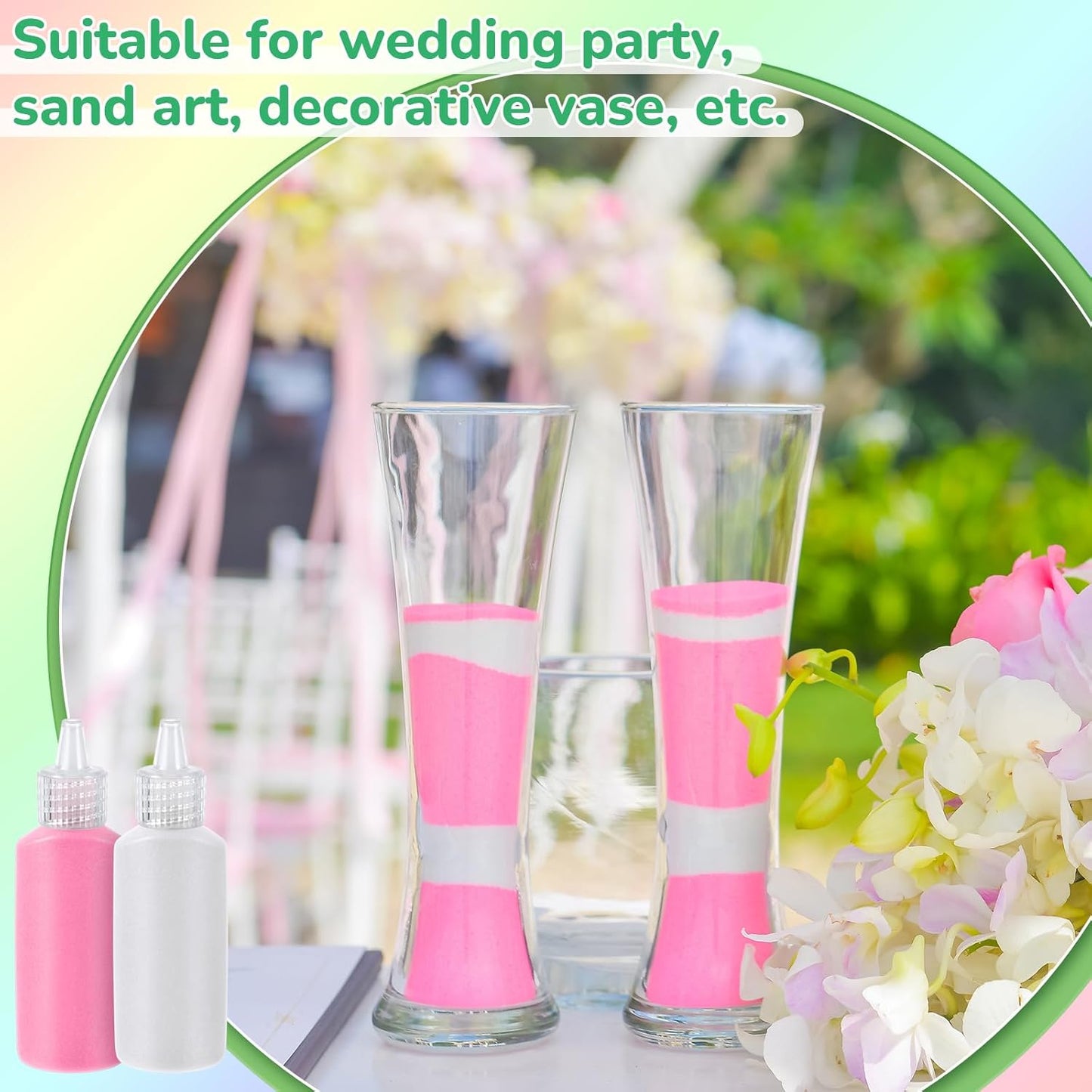 Wettarn 120 Pcs 1.25 oz Sand Art Bottle Kits 60 Colors of Sand and Bottle for Rangoli Art Painting DIY Drawing Favor Diwali Wedding Decoration Vase Glass Crafty Collection (Multicolor)