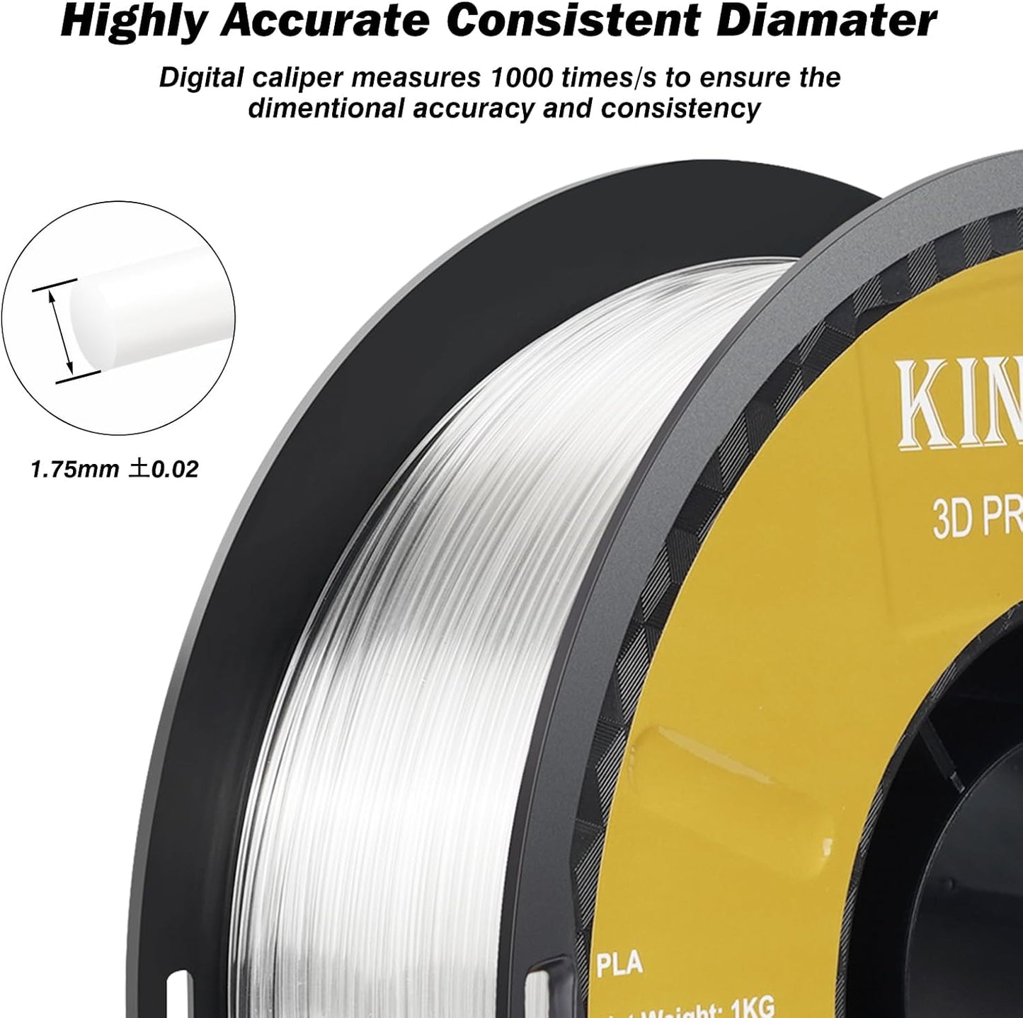 Kingroon PLA Filament 1.75mm 3D Printer Filament Transparent Pla Filament 1kg Filament Dimensional Accuracy +/- 0.02mm, Fit Most FDM Printer, Transparent