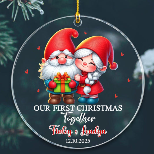 Personalized Our First Christmas Together Ornaments, 1st Christmas Together Ornament Gift for Mr & Mrs Newlyweds Bride & Groom, Customized Date & Names Couple Engaged Gnome Ornament for Anniversary