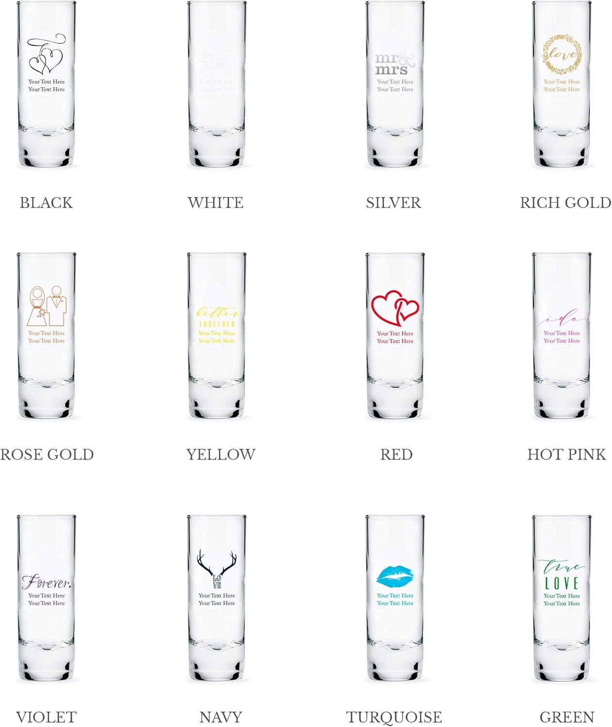 WEDDINGSTAR Personalized 2.5oz Tall Shot Glass Customizable Full Color Print - 120 pack