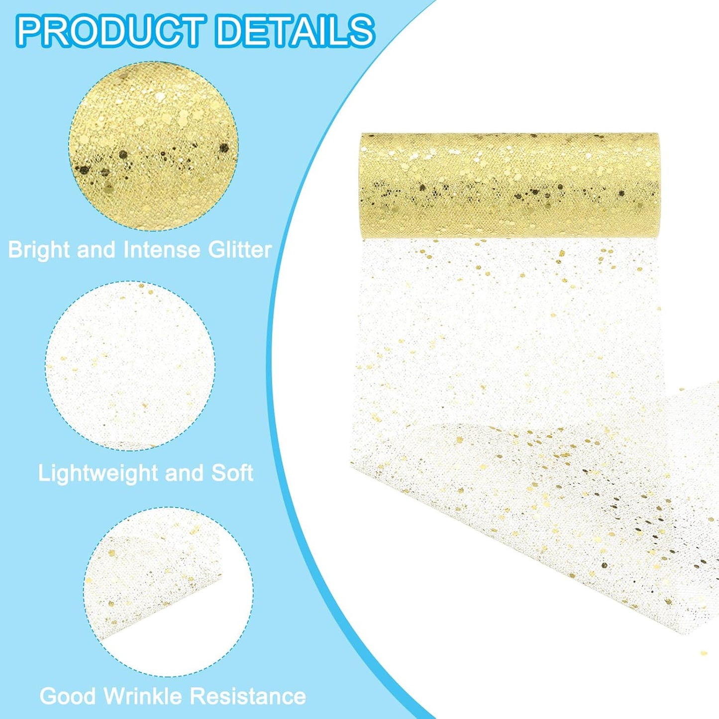 PATIKIL Tulle Fabric Rolls, 6 Inch by 10 Yards Fabric Spool Tulle Sparkling Ribbon Netting Sequin for DIY Tutu Skirts Crafts Wedding Party Decorations, Light Yellow