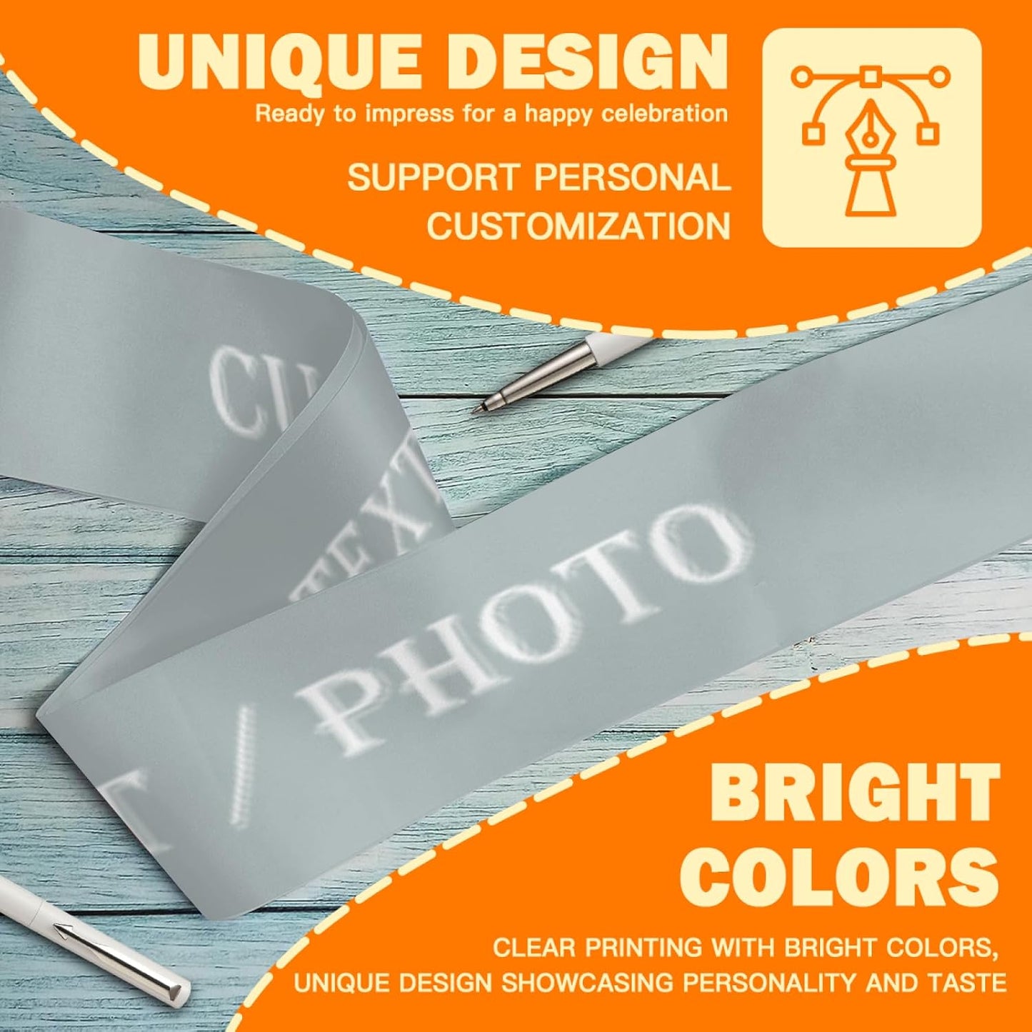 Custom Sash,Personalized Birthday Sash with Text Photo,Customized Bachelorette Sash Quote Sash Bride to Be Sash Color Optional (No decorative edge, Sliver)