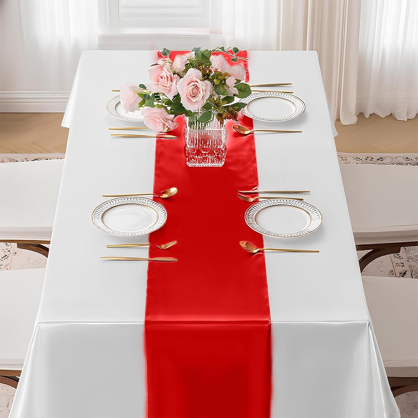 SHEJIZE 10 Pack Red Satin Table Runner 12x108 Inches Long, Bright Silky Smooth Satin Table Runner Table Decor for Wedding Banquet Christmas Prom Event Birthday Party