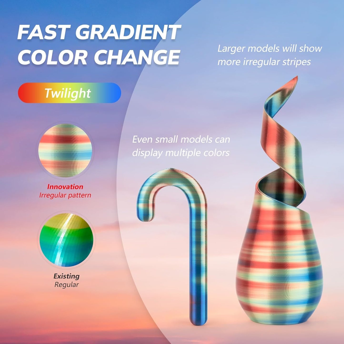 AMOLEN Silk PLA 3D Printer Filament, Shiny Multicolor Rainbow PLA Filament 1.75mm, Fast Color Change PLA 3D Printing Filament for Most FDM 3D Printer, Blue Red Yellow, 1kg (2.2lbs)