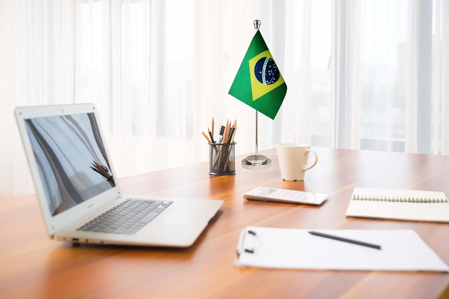 Brazil Brazilian Deluxe Desk Flag Set Small Mini Miniature Brazil Brazilian Table Desktop Flags,Festival Events Celebration,Office Decoration-2 Pack