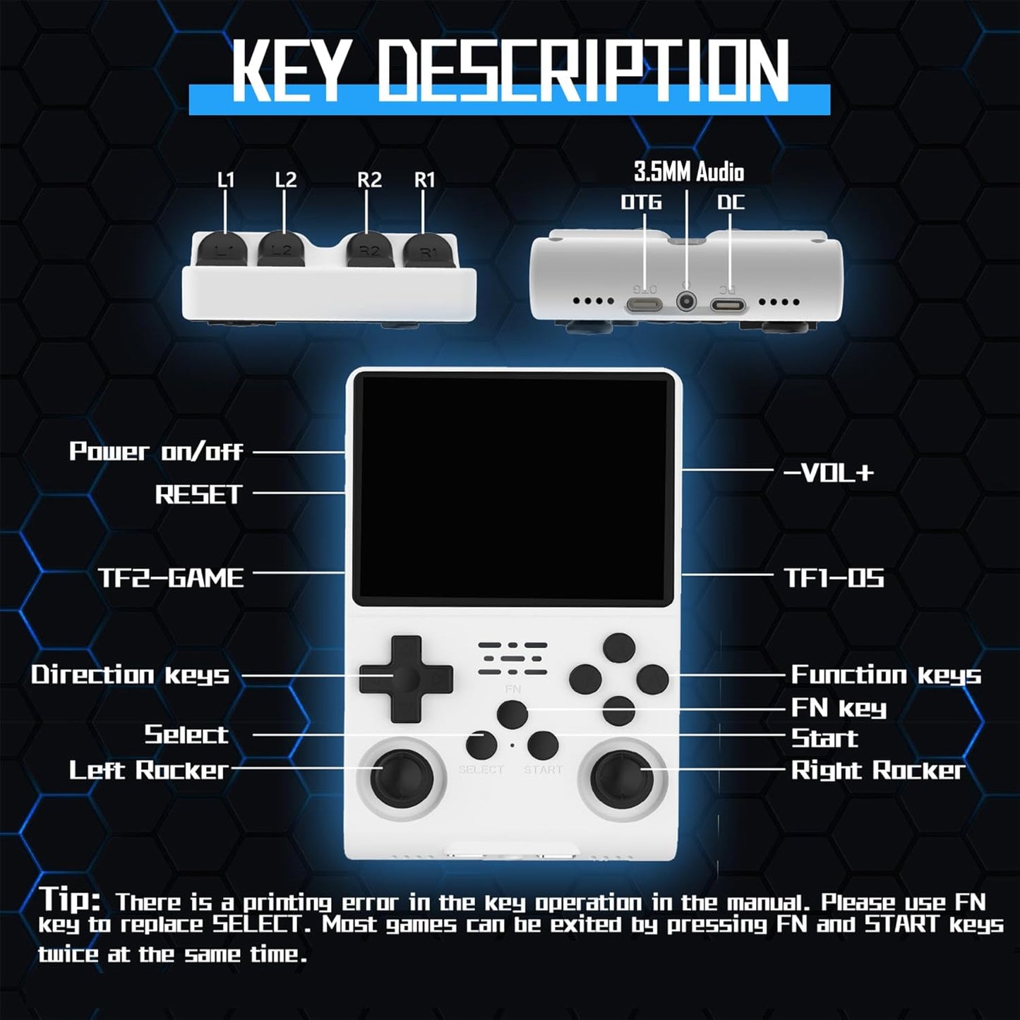 FVBADE[30000 in 1] R40S PRO Handheld Game Console 3.5 inch IPS Screen Mini Retro Console 3800mAh Portable Pocket Arcade 45+ Mainstream Emulator 256G TF Card Transparent.(White)
