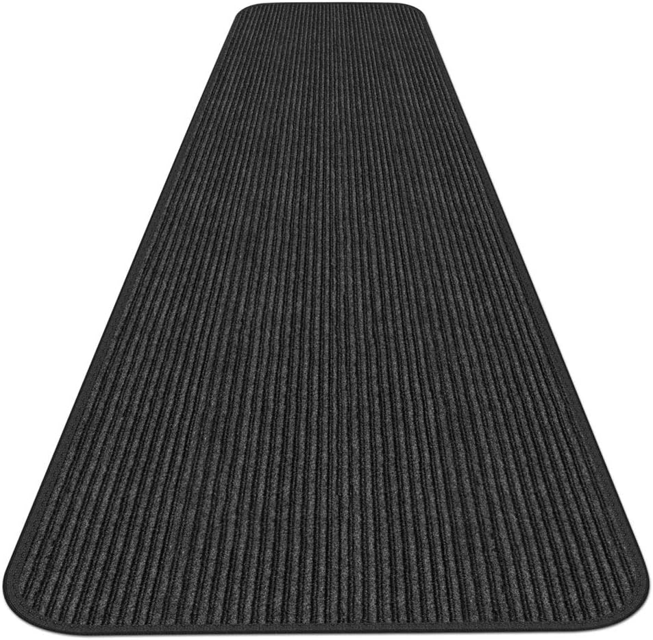 House, Home and More Indoor Outdoor Double-Ribbed Carpet Runner with Skid-Resistant Rubber Backing - Smokey Black - 3 Feet x 10 Feet