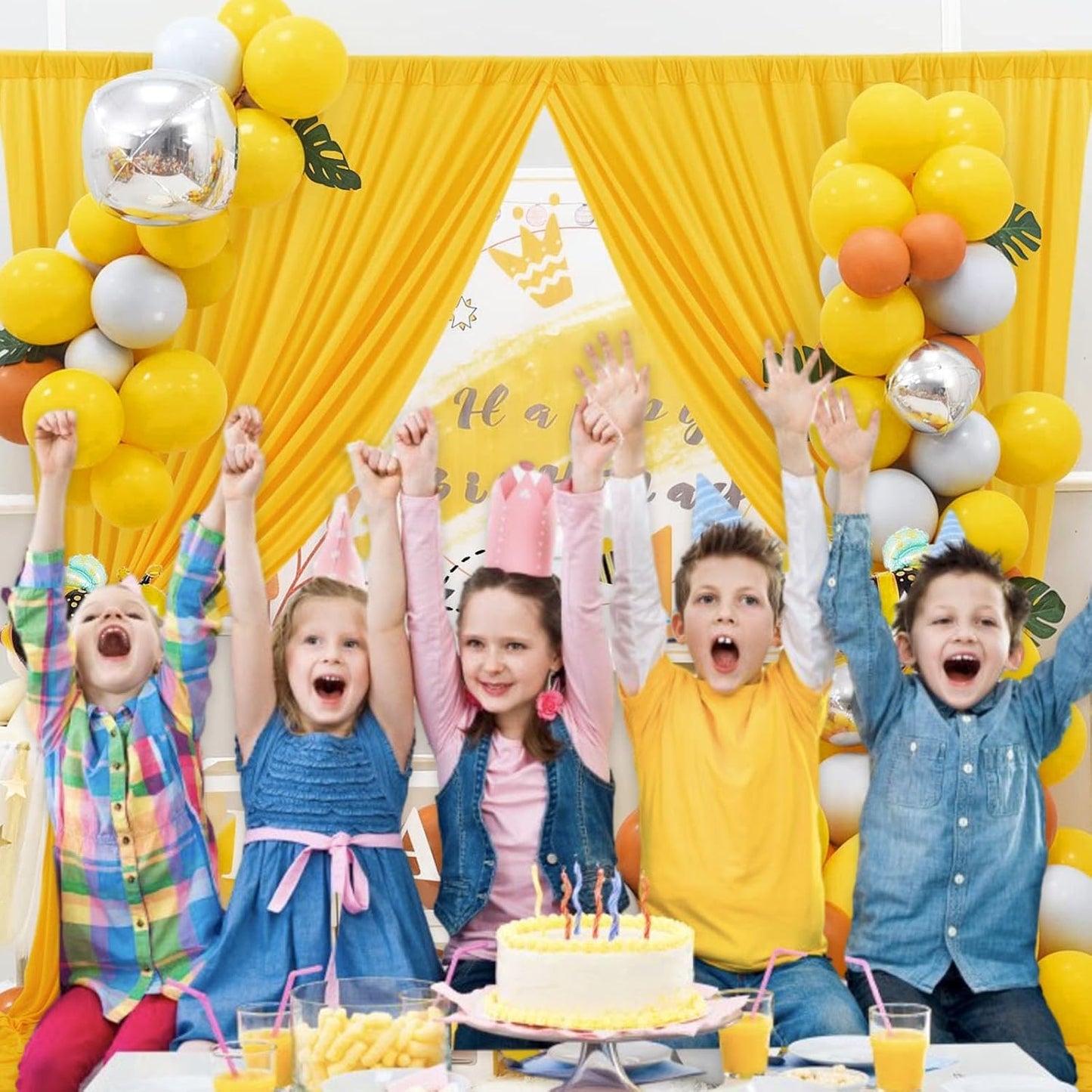 10 x 7 Feet Yellow Backdrop Curtain for Partie, Background Curtains for Photoshoot, Birthday, Wedding, Halloween, Thanksgiving, Christmas Day, New Year Party Decorations 5Ft x 7Ft, 2 Panels