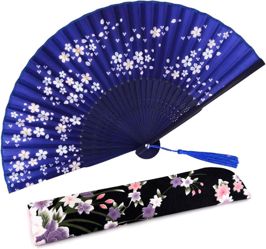 Amajiji Folding Hand Fan for Women, Chinese Japanese Vintage Style Bamboo Silk Hand Held Folding Fans for Party Wedding Dancing Decoration Gift Performance (AM-17)
