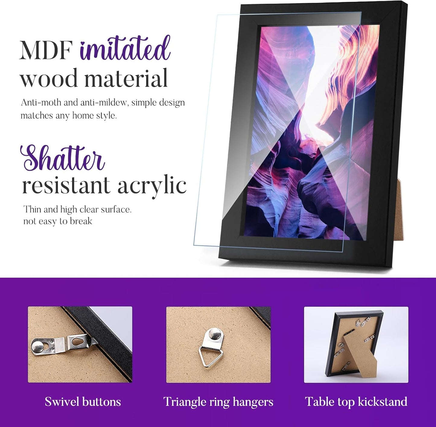 TWING 8x10 Picture Frames Set of 6, Photo Collage Frame For Wall Gallery Wall Frame Set Black Composite Wood