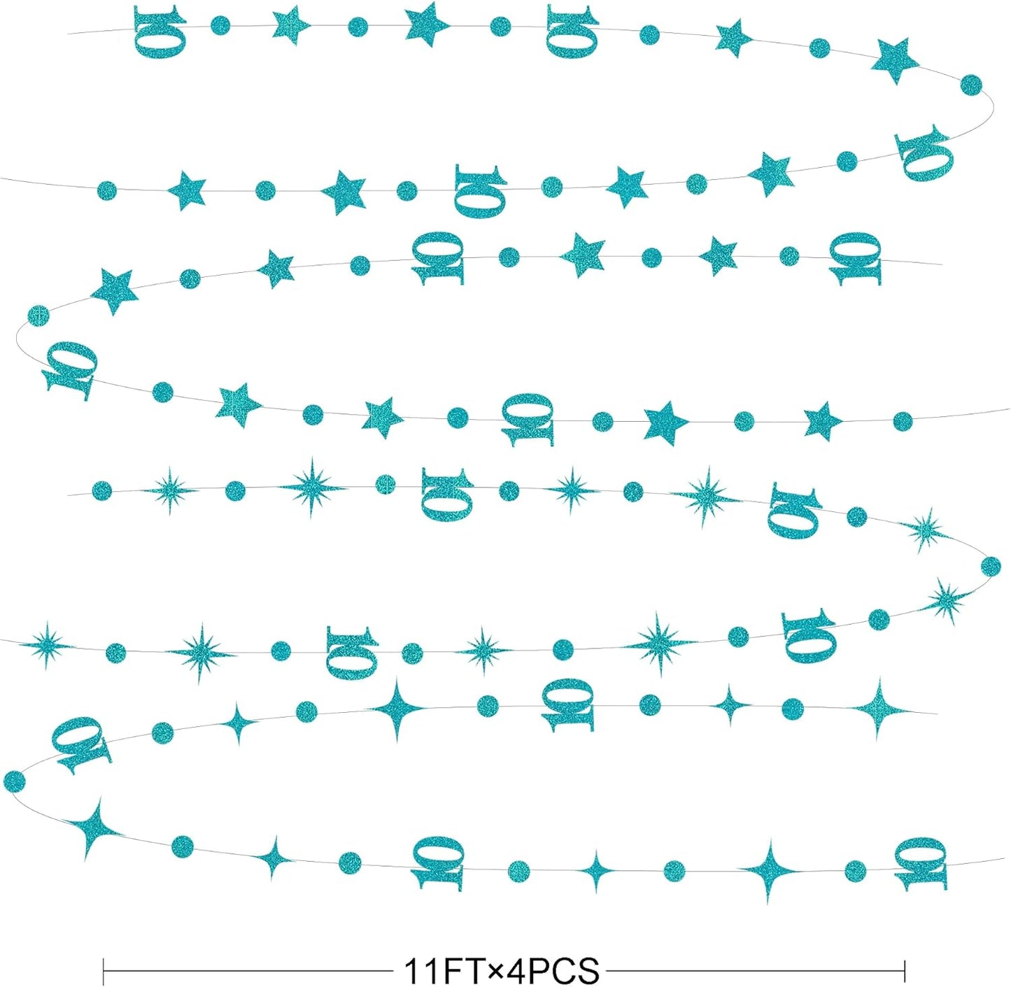 Teal Blue 10th Birthday Decorations Number 10 Circle Dot Star Garland Glitter Streamer Banner Backdrop for Girls Boys Double Digits Cheers to 10 Years Old Birthday 10th Anniversary Party Supplies