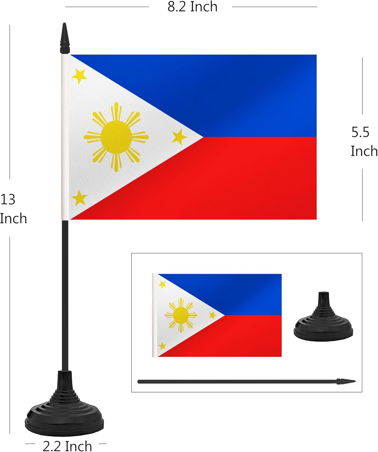12 Pack Philippine Desk Flag Set, Philippine Table Office Flag, Small Miniature Desktop Flag With Black Pole and Black Base, Classroom, Offices Meeting Desk Decoration (Philippine)