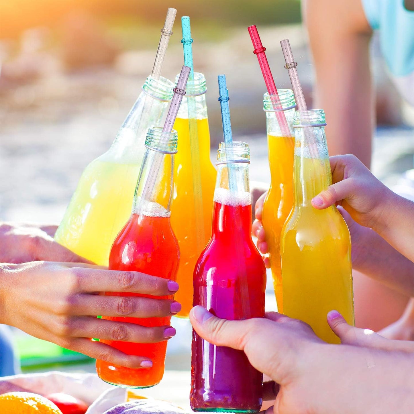 48 Pcs Plastic Straws with Team Bride Flags Reusable Glitter Drinking Straw(Red, Dark Blue, Pink, Champagne, Purple, Blue)