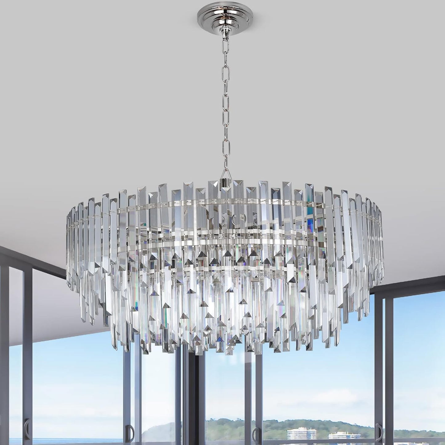 Crystal Chandelier Lighting 31'' for Dining Rooms Bedroom Foyer Entryway Ceiling Hanging Pendant Chandelier Light Fixture Lamp
