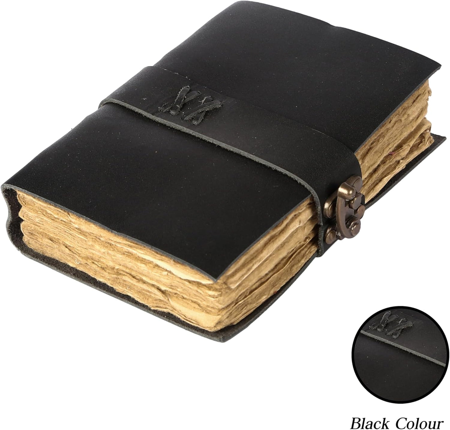 Vintage Leather Journal Handmade Buffalo Non-Refillable Deckle Edge Paper – Leather Bound Journal for Women, Men C-Lock Closure Ideal for Writing & Travel for Artists (Black)