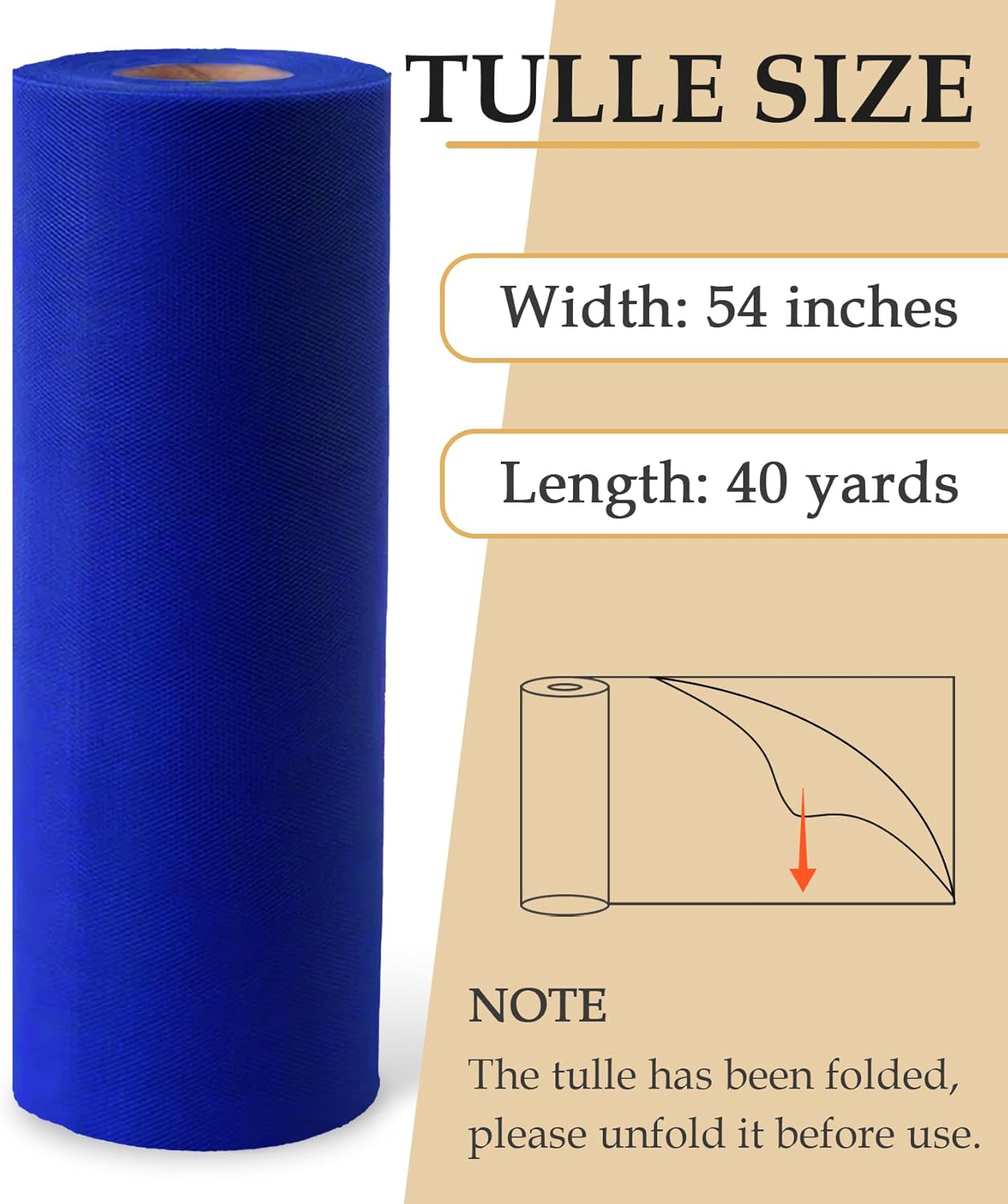 Royal Blue Tulle Fabric Roll, 54" x 40 Yards (120FT) Tulle for Wedding Decoration DIY Tutu Party Backdrop Baby Shower Table Skirts Gift Wrapping