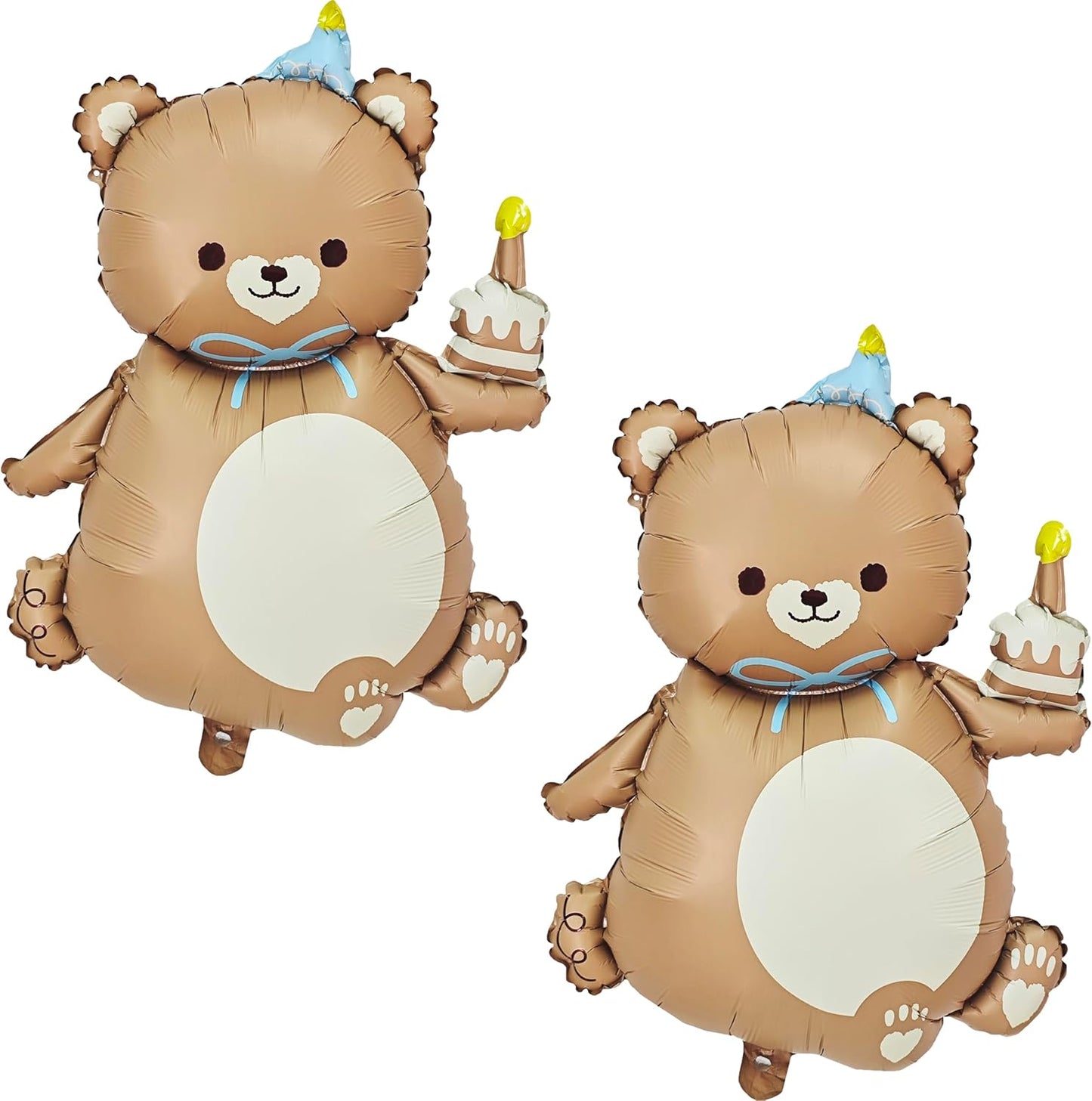 2PCS Matte Bear Animal Balloon With Hat Big Brown Bear Holding Birthday Candle Cake Bear Foil Balloon For Kids Jungle Safari Zoo Farm Birthday Theme Party Baby Shower Decoration