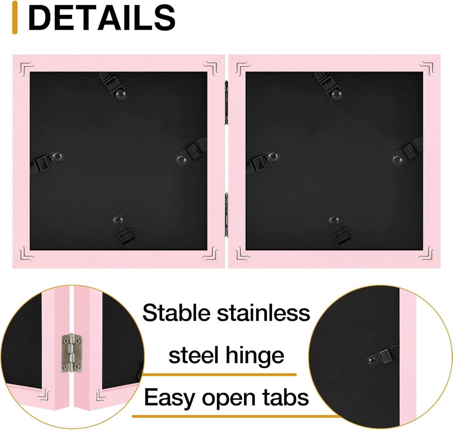 decorUhome Double 4x4 Picture Frame Vertical, Engineered Wood Bifold Photo Frame with Plexiglass for Tabletop Display, 4x4, Pink