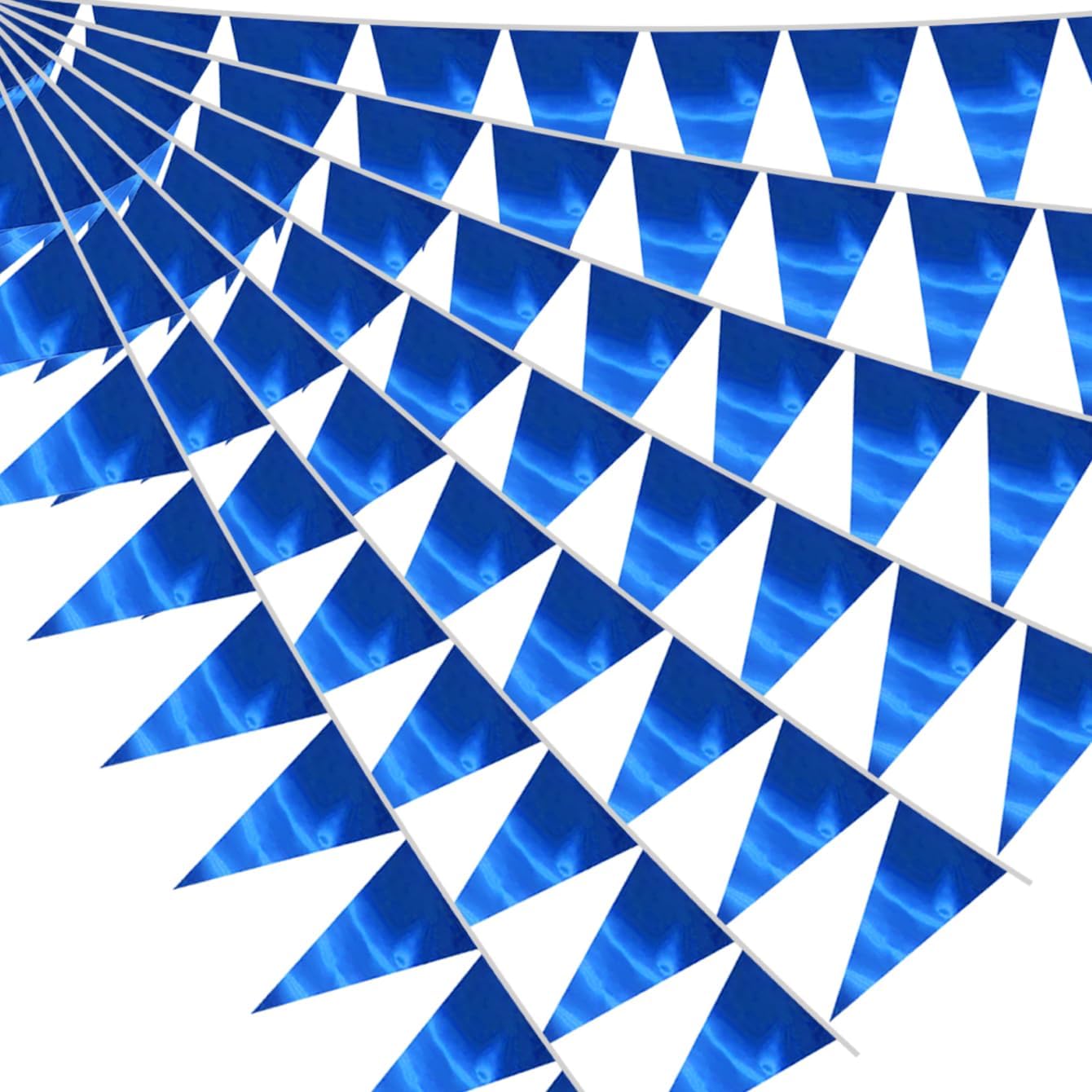 40M/130FT Blue Triangle Pennant Banner Flag Metallic Fabric Bunting Garland for Christmas Graduation Wedding Engagement Anniversary Bachelorette Birthday Bridal Shower Valentines Hen Party Supplies