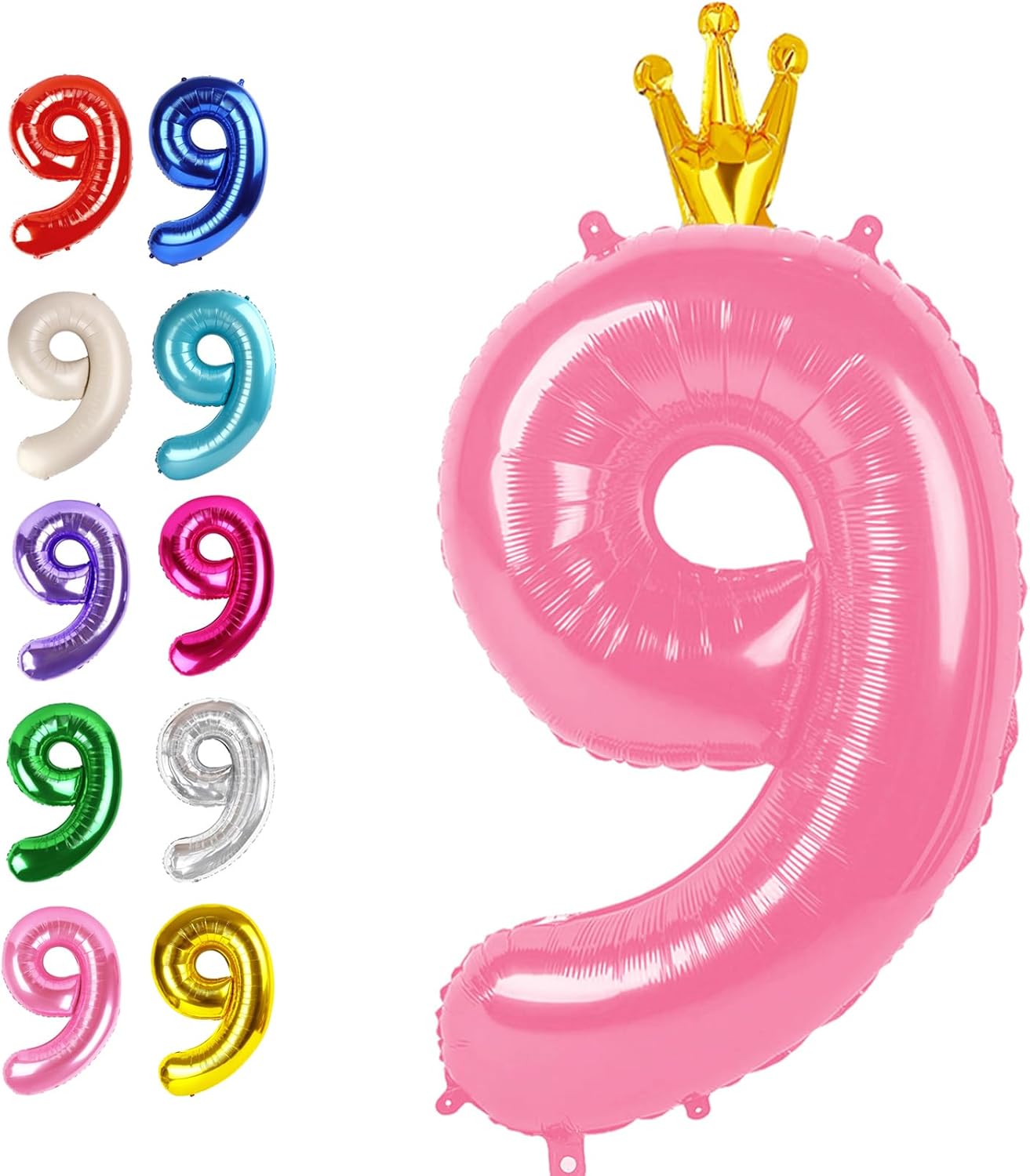 Big Pink Crown 40 Inch 9 Balloon Number, Jumbo Giant 9th 19 29 39 49 99 Birthday Party Decorations, Large Pink Crown Foil Balloons Anniversary Birthday Party Engagement Decorations