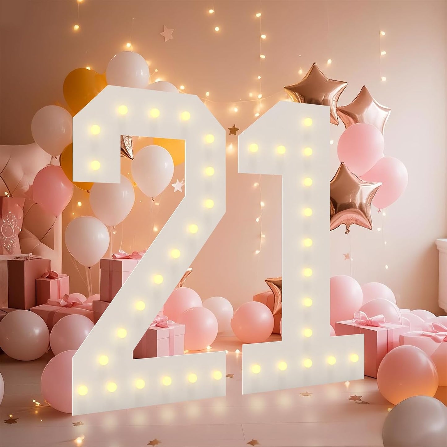 LOBOOM 4FT Light Up Numbers, Marquee Numbers 4 Feet Tall Giant Number 21 Mosaic Big Number Sign for 21th Birthday Party Backdrop Anniversary Decorations, Pre-Cut Large Frame 21