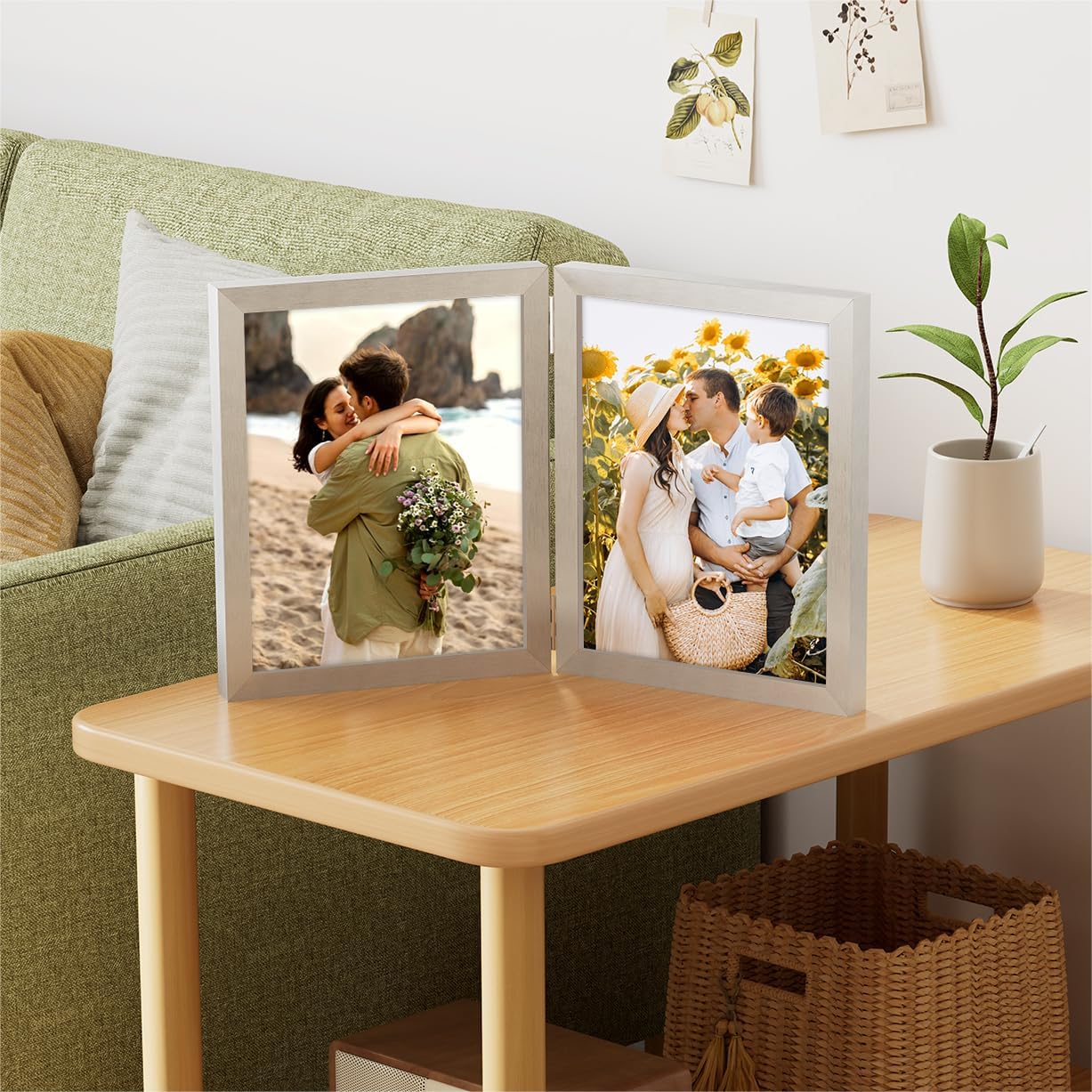 decorUhome Double 8x10 Picture Frame Vertical, Engineered Wood Bifold Photo Frame with Plexiglass for Tabletop Display, 8x10, Silver