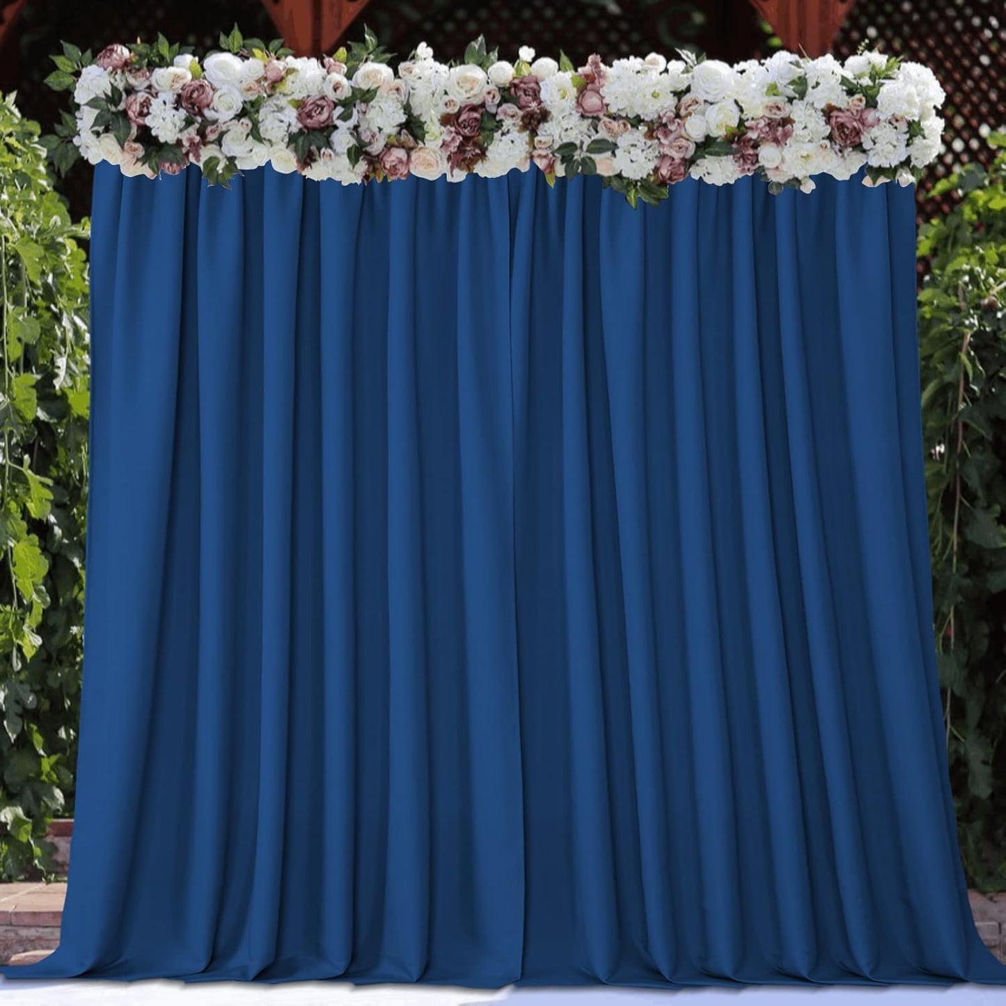 Joydeco Blue Backdrop Curtains for Wedding, Polyester Backdrop Drapes for Photo Background Baby Shower Decorations, Wrinkle Free Polyester 5ft x 7ft Fabric Drape 2 Panels with Rod Pockets