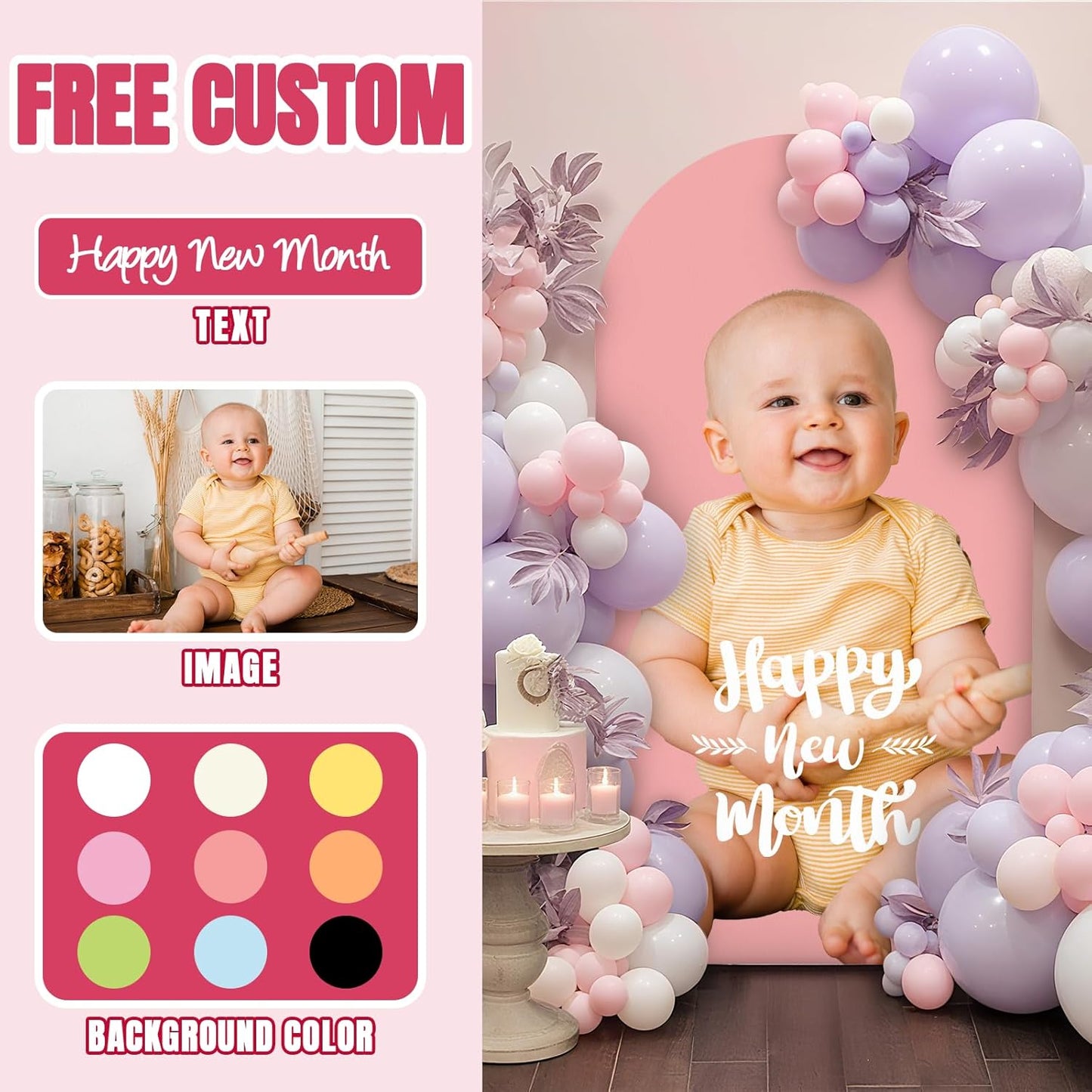 Custom Arch Cover - Personalized Arch Backdrop Covers with Photo Text for Baby Shower Wedding Holiday Birthday Graduation Party 4~7.2 FT (Arch)