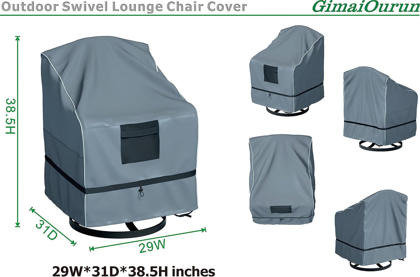 Outdoor Swivel Lounge Chair Cover 2 Pack, Waterproof Heavy Duty Outdoor Outdoor Lawn Patio Furniture Rocking Chair Cover, (29 W x 31 D x 38.5 H inches), Gray
