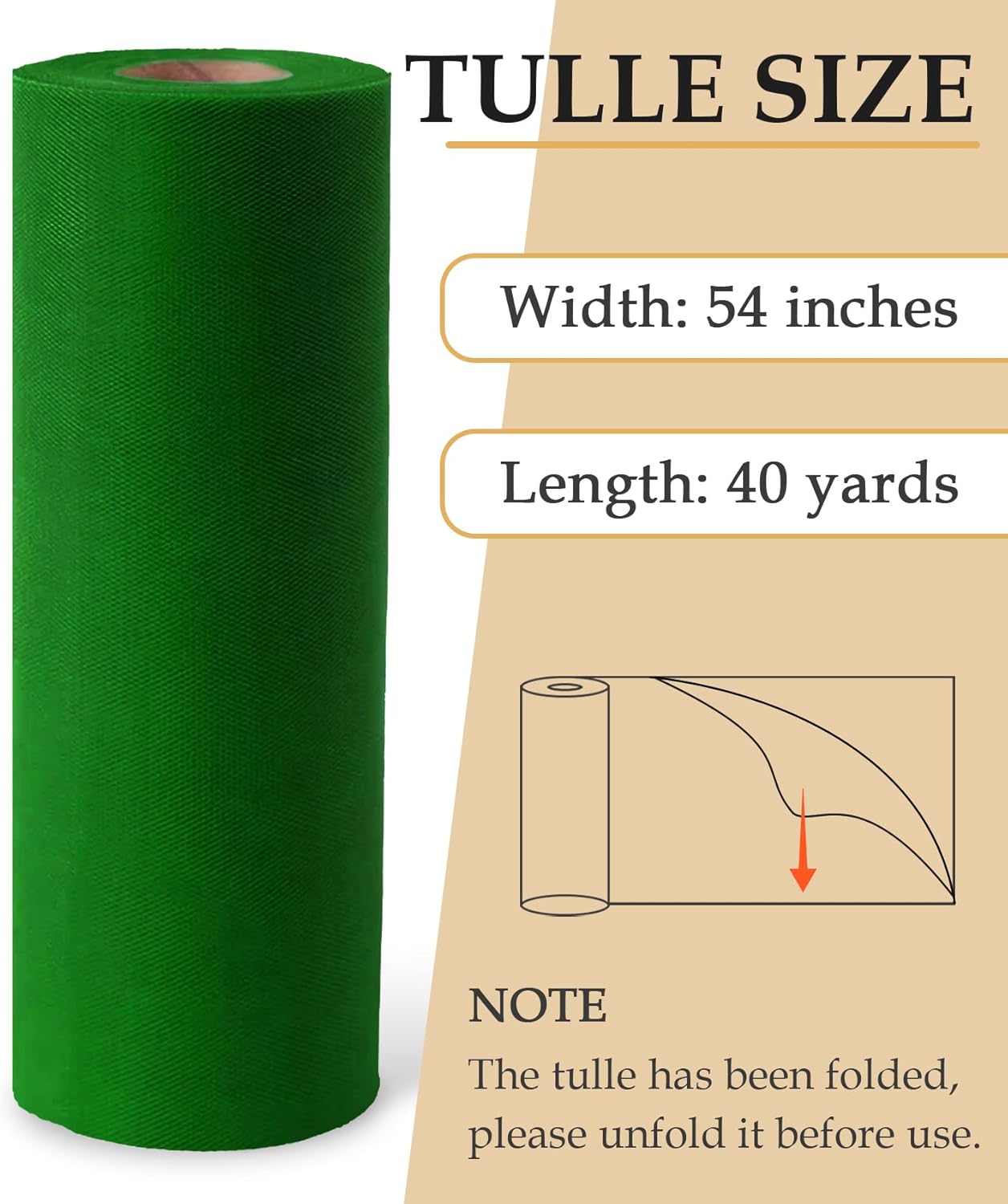 Green Tulle Fabric Roll, 54" x 40 Yards (120FT) Tulle for Christmas Gift Wrapping Wedding Decoration DIY Tutu Halloween Party Backdrop Baby Shower Table Skirts