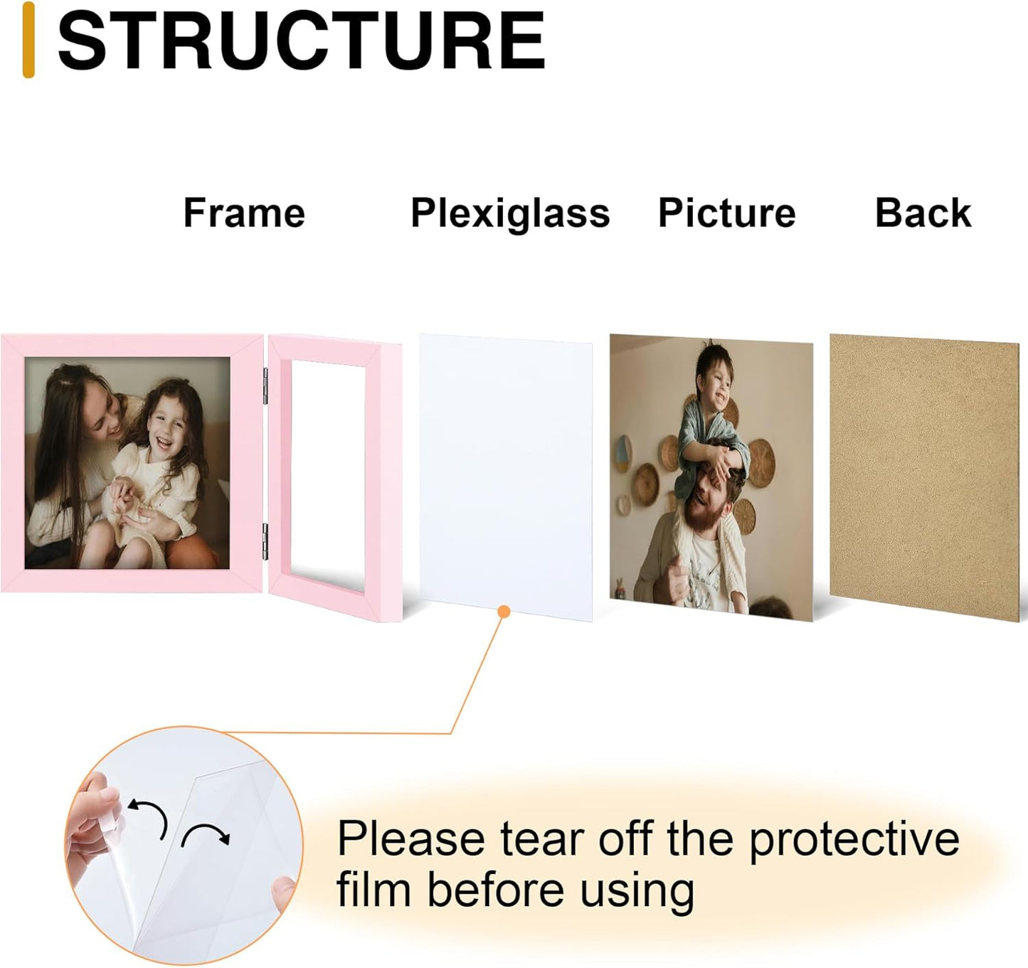 decorUhome Double 6x4 Picture Frame Horizontal, Engineered Wood Bifold Photo Frame with Plexiglass for Tabletop Display, 6x4, Pink