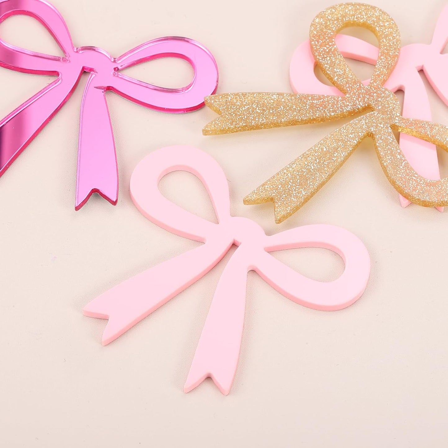 PATIKIL 50 Pcs Bow Drink Tags, Acrylic Wine Glass Charms Reusable Drink Markers for Party Wedding Birthday and Events Accessories, Mirror Gold