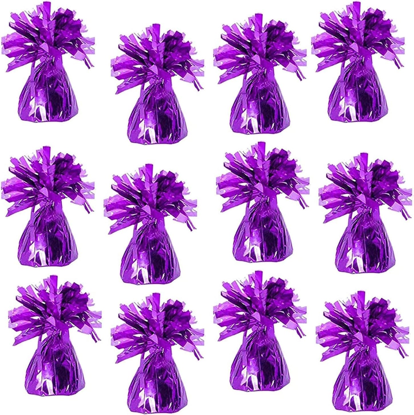 ROYALHOUSE Metallic Plastic Wrapped Balloon Weights for Party Decorations, 12 Pcs (Purple)