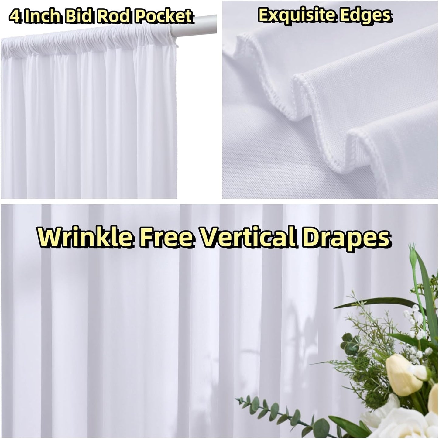 20 ft x 10 ft Wrinkle Free White Backdrop Curtain for Wedding Parties, Polyester Photo Backdrop Drapes for Baby Shower Birthday Party Backdrop Stand, Bulk Thick Background Curtains 5x10FT 4 Panels