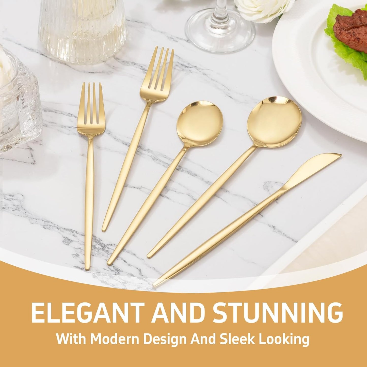 NOCCUR 40-Piece Gold Silverware Set for 8 - Stainless Steel Gold Flatware Set Include Knives, Spoons and Forks for Home/Party/Thanksgiving