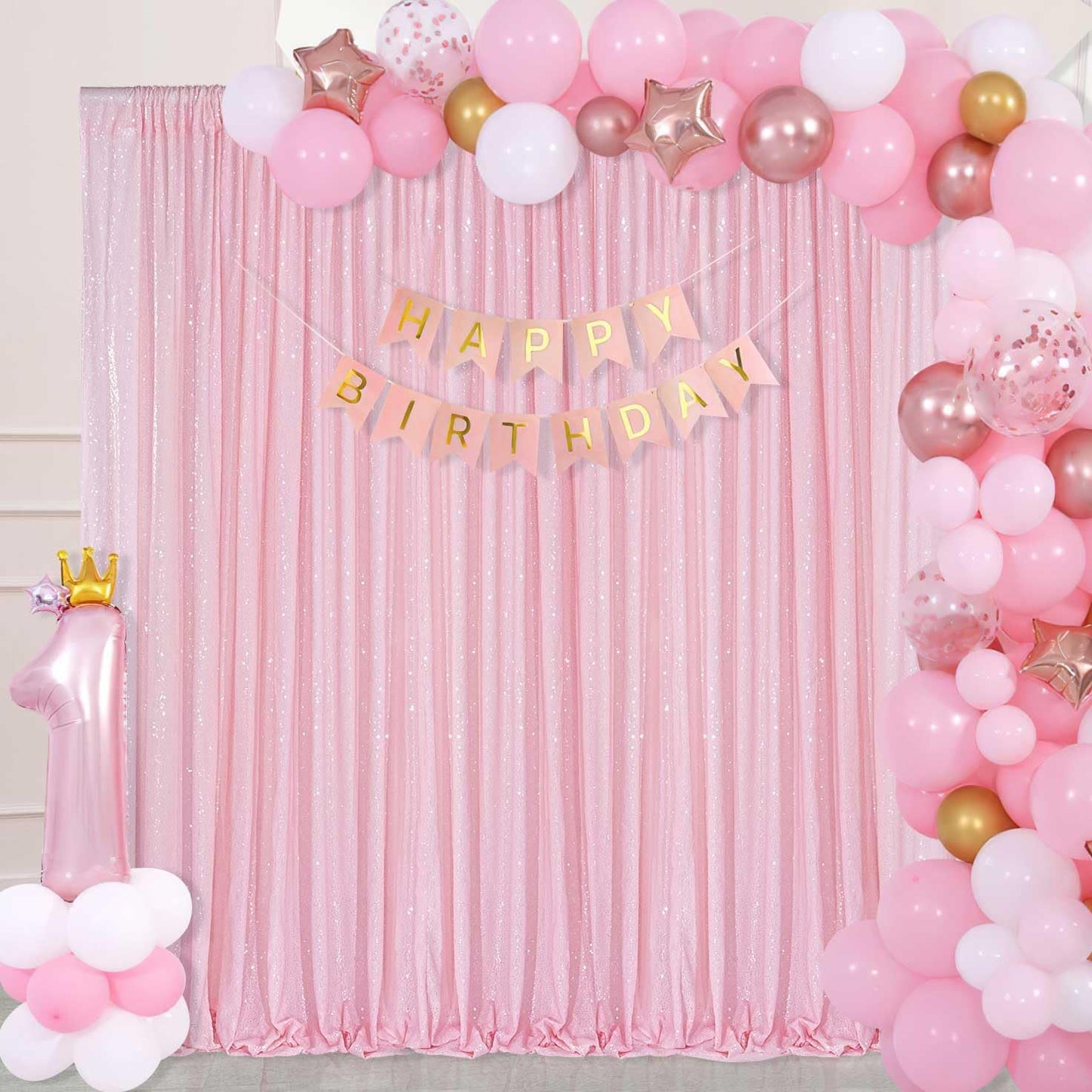 Pink Sequin Backdrop Curtain 8ft x 8ft Baby Shower Backdrop Drapes for Princess Girls Birthday Party Background Decoration