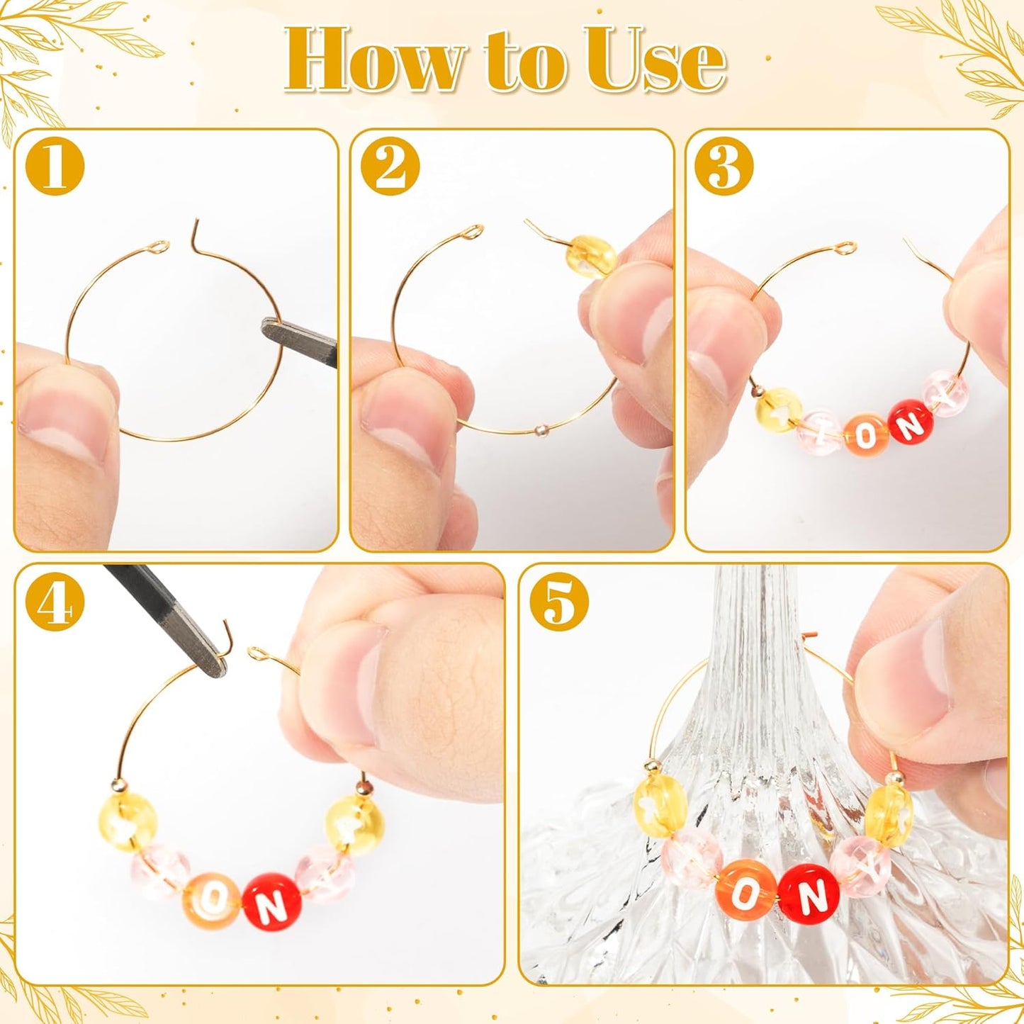 DIY Wine Glass Charms - 26 Sets Elegant Personalize Wine Glass Markers Tags Decor Kits with Guest or Friends Drink Identification for Wedding Cocktail Bachelorette Holiday Party (Reusable)