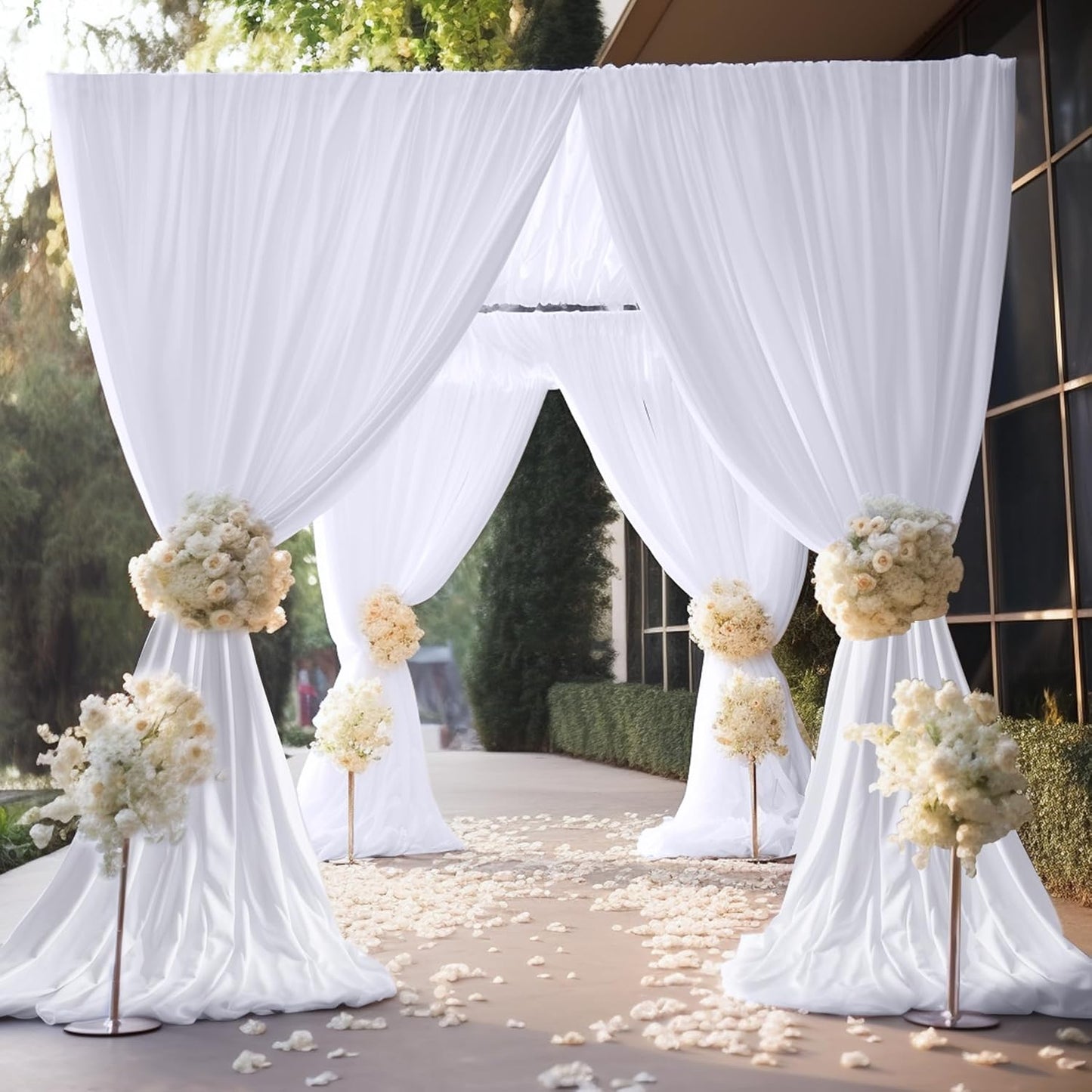 20ft×10ft Wrinkle Free White Backdrop Curtains for Parties, Thick Polyester Drapes for Backdrop, 2 Panels 5×10ft Cloth Photo Backdrop Curtain for Wedding Party Baby Shower Photography Background