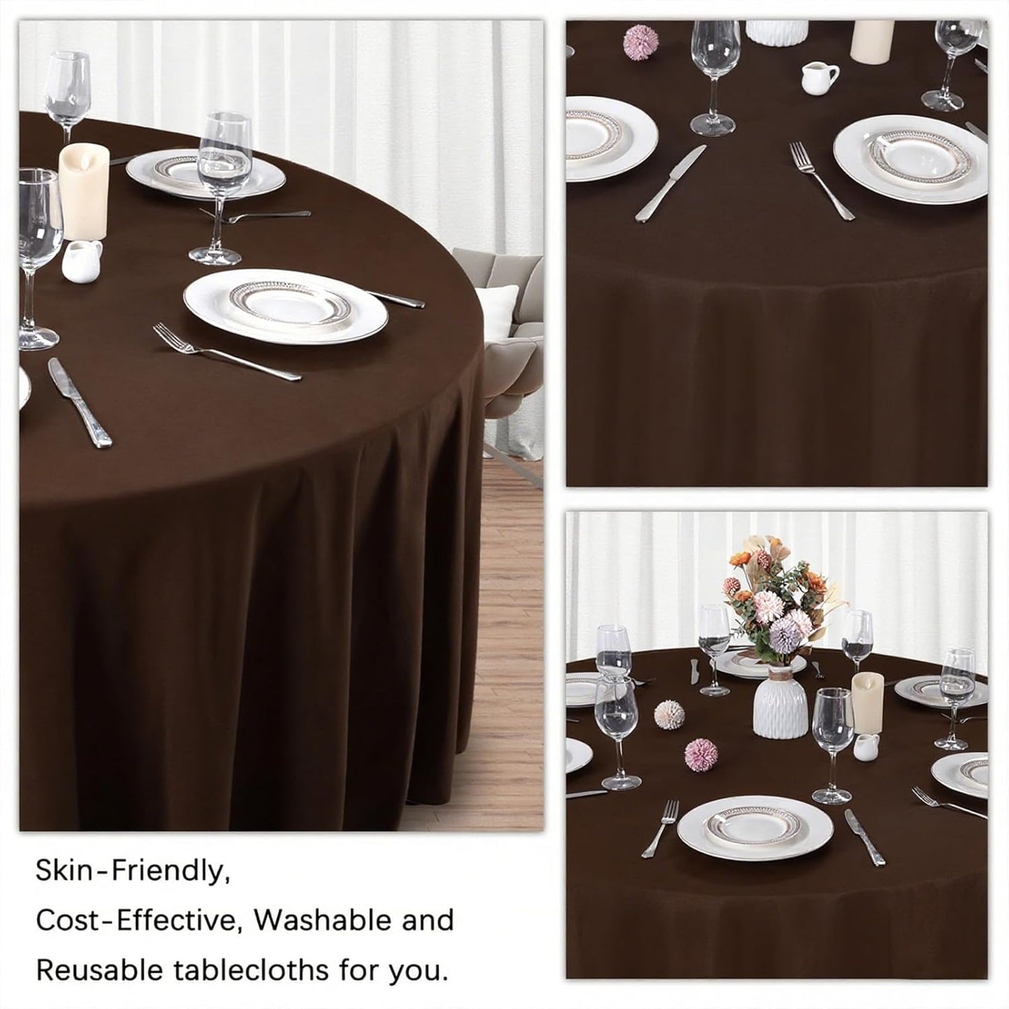 8 Pack Brown Round Tablecloth 90 Inch Stain and Wrinkle Resistant Round Brown Table Cloth Reusable and Washable Polyester Fabric for Buffet Wedding Party and Banquet