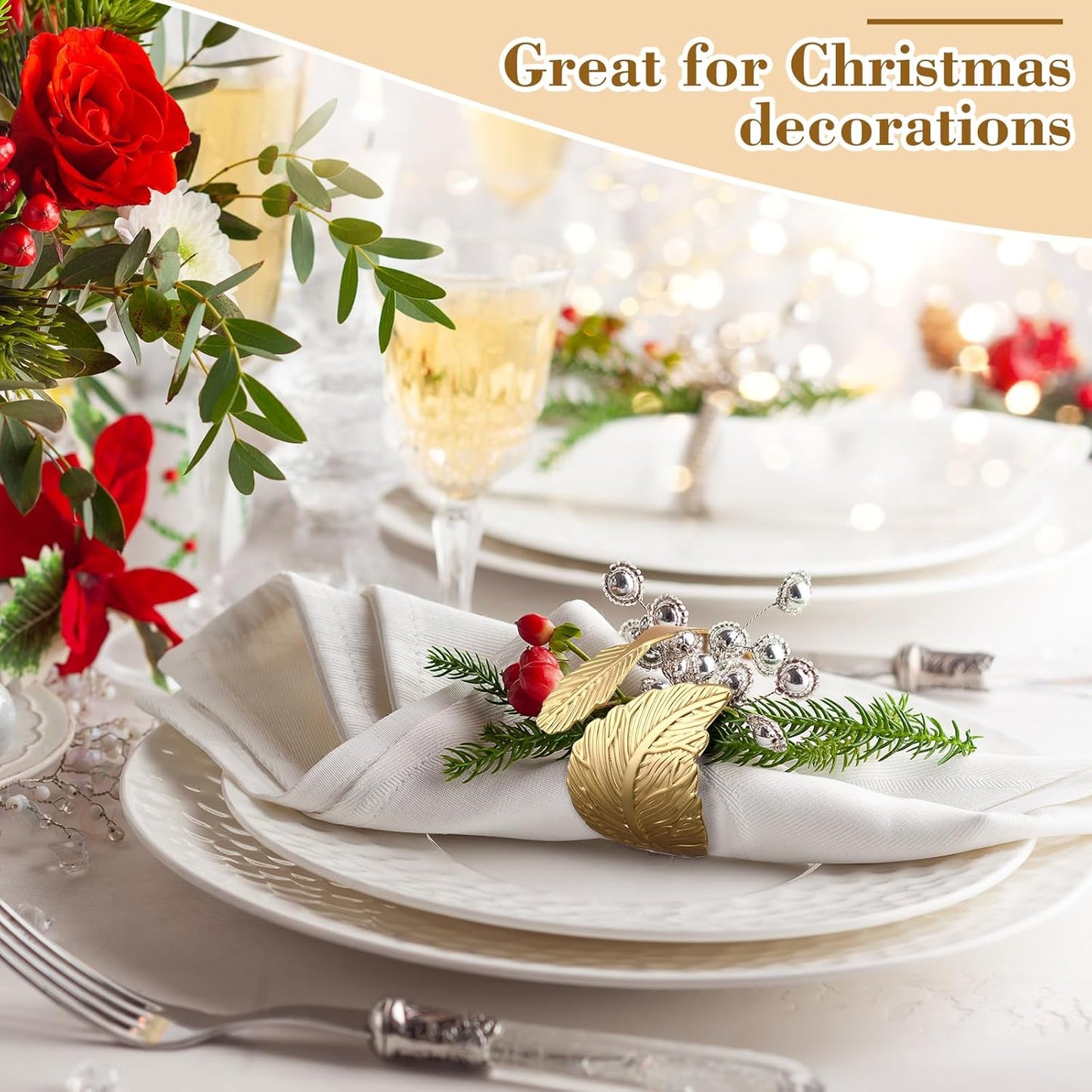 Bokon 50 Pcs Gold Napkin Rings Metal Leaf Napkin Holders Delicate Rings Bulk for Wedding Birthday Party Banquet Decoration(Willow Leaves)