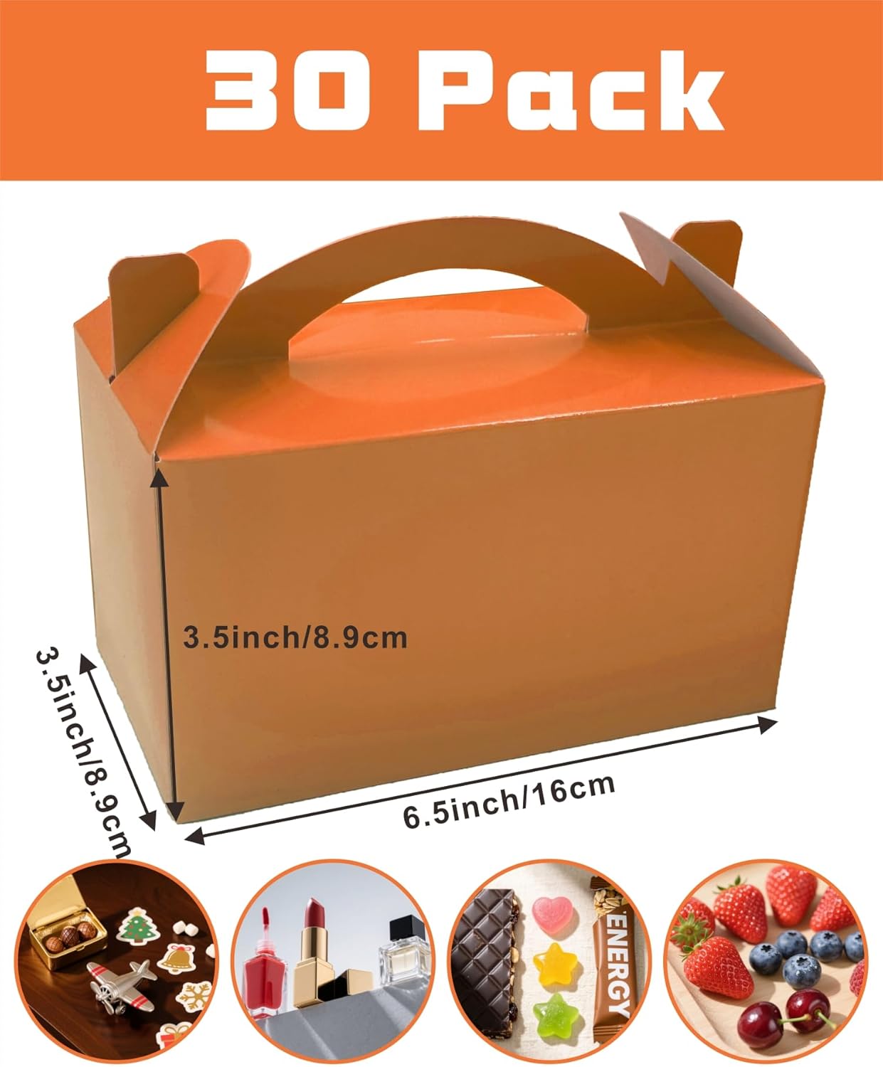 30-Pack Sunset Orange Gable Treat Boxes with Handles, 6" Pop-Up Party Favor Gift Boxes for Birthday,Wedding,Baby Shower, Eco-Friendly Candy, Cookie, Goodie Bags for Kids, Bachelorette Decor