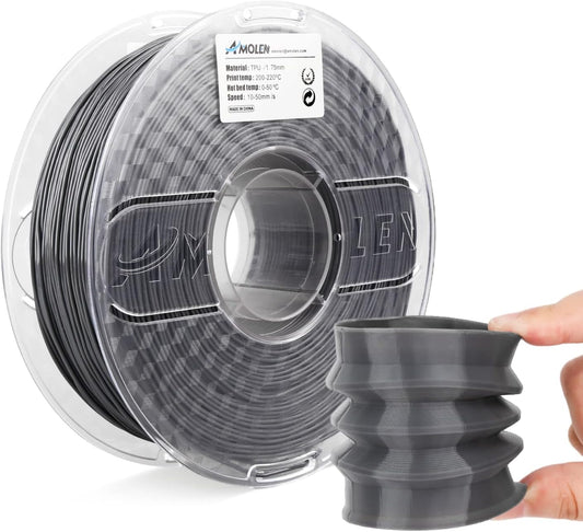 AMOLEN TPU 3D Printer Filament 1.75mm, Flexible Soft TPU 3D Printing Filament Supports High Speed, 1kg Spool(2.2lbs), Grey
