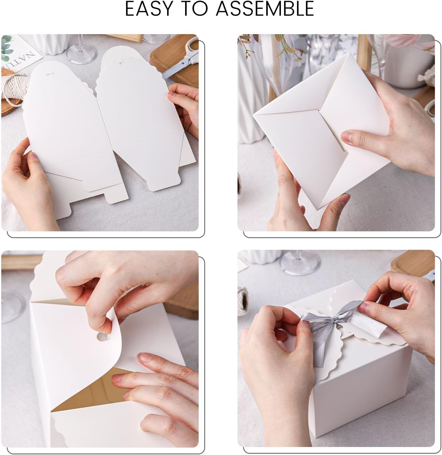 VGOODALL 10PCS Gift Boxes with Ribbon, Small White Candy Box Paper Treat Boxes for Wedding Cookie Chocolates Small Gifts